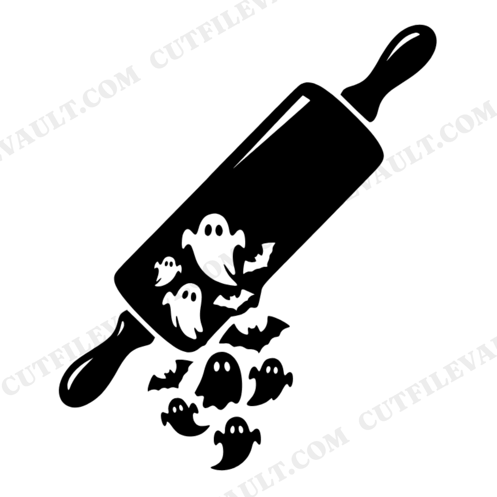 Rolling Pin Ghost Bat Cookie Cascade SVG PNG Halloween Kitchen Baking Cut File Brutalist, view 1