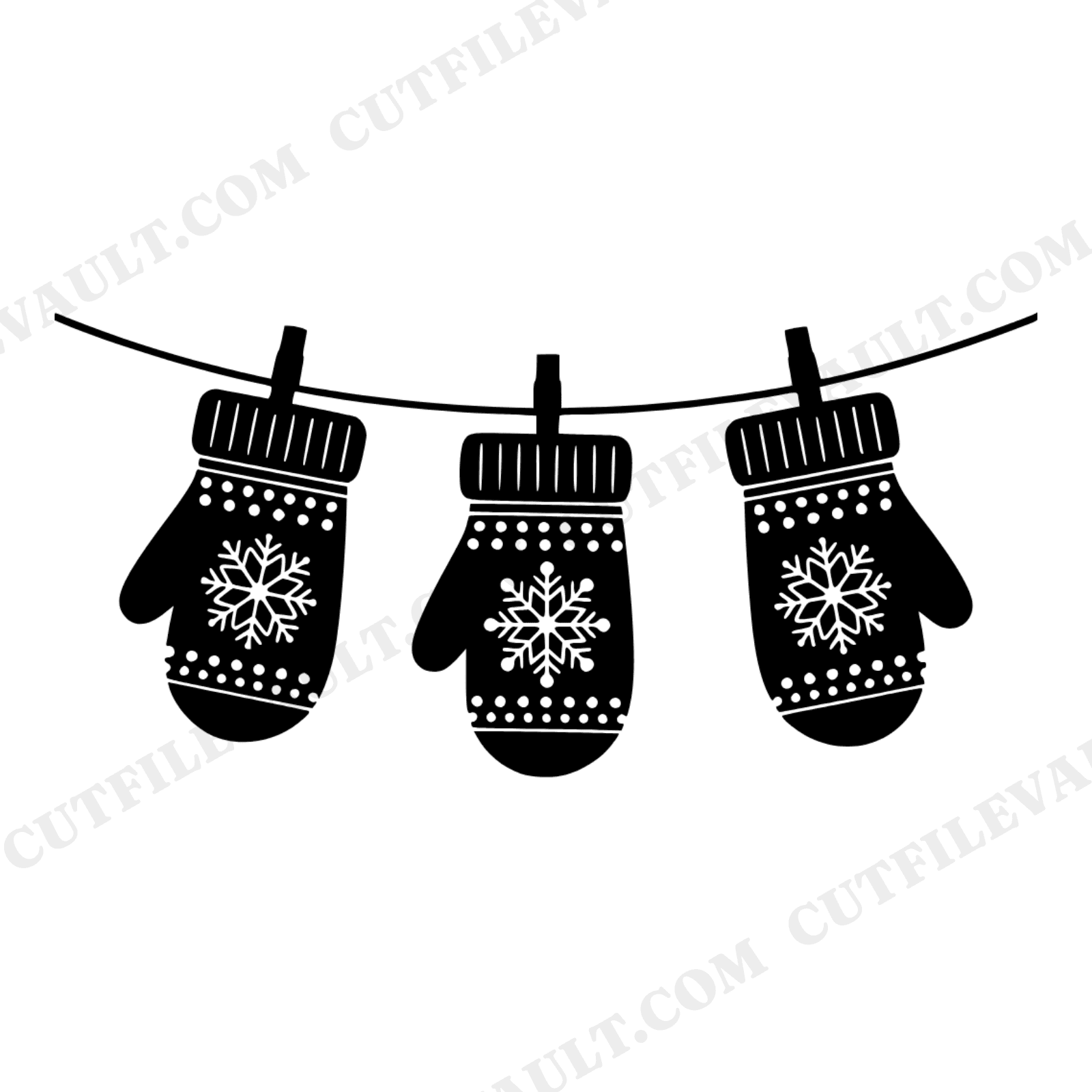 Folk Art Mittens Clothesline Christmas Banner SVG PNG, Vertical Nursery Decor Cut File, view 1