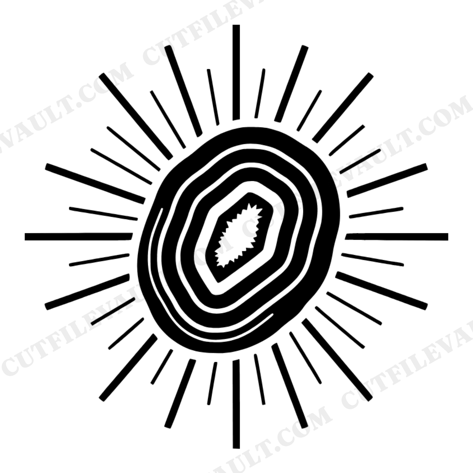 Mid Century Geode Slice SVG PNG, Sunburst Rays Line Art, Scandinavian Modern Wall Art Cut File, view 1