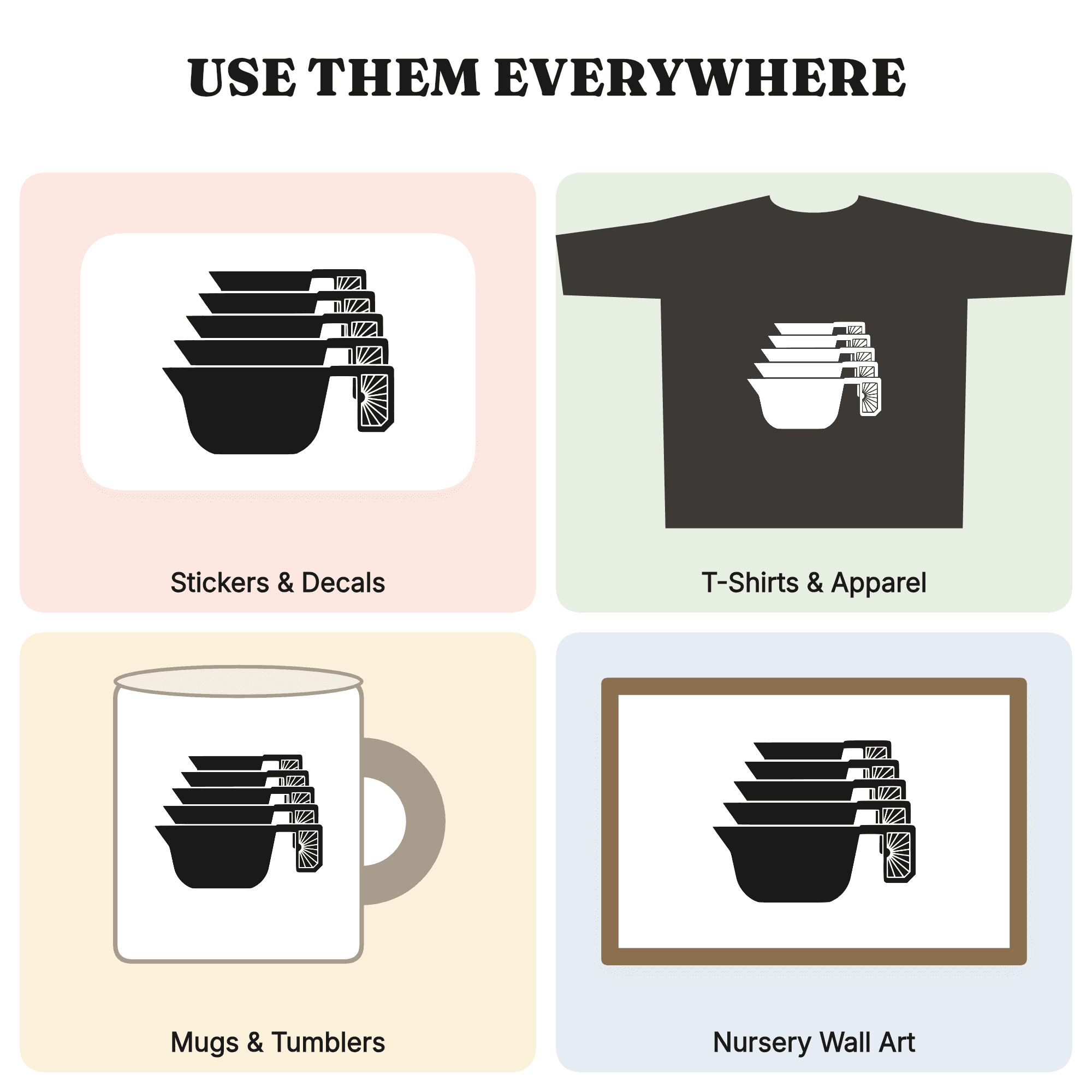 Art Deco Measuring Cups SVG PNG, Nested Baking Tools Silhouette, Geometric Kitchen Cut File, view 3