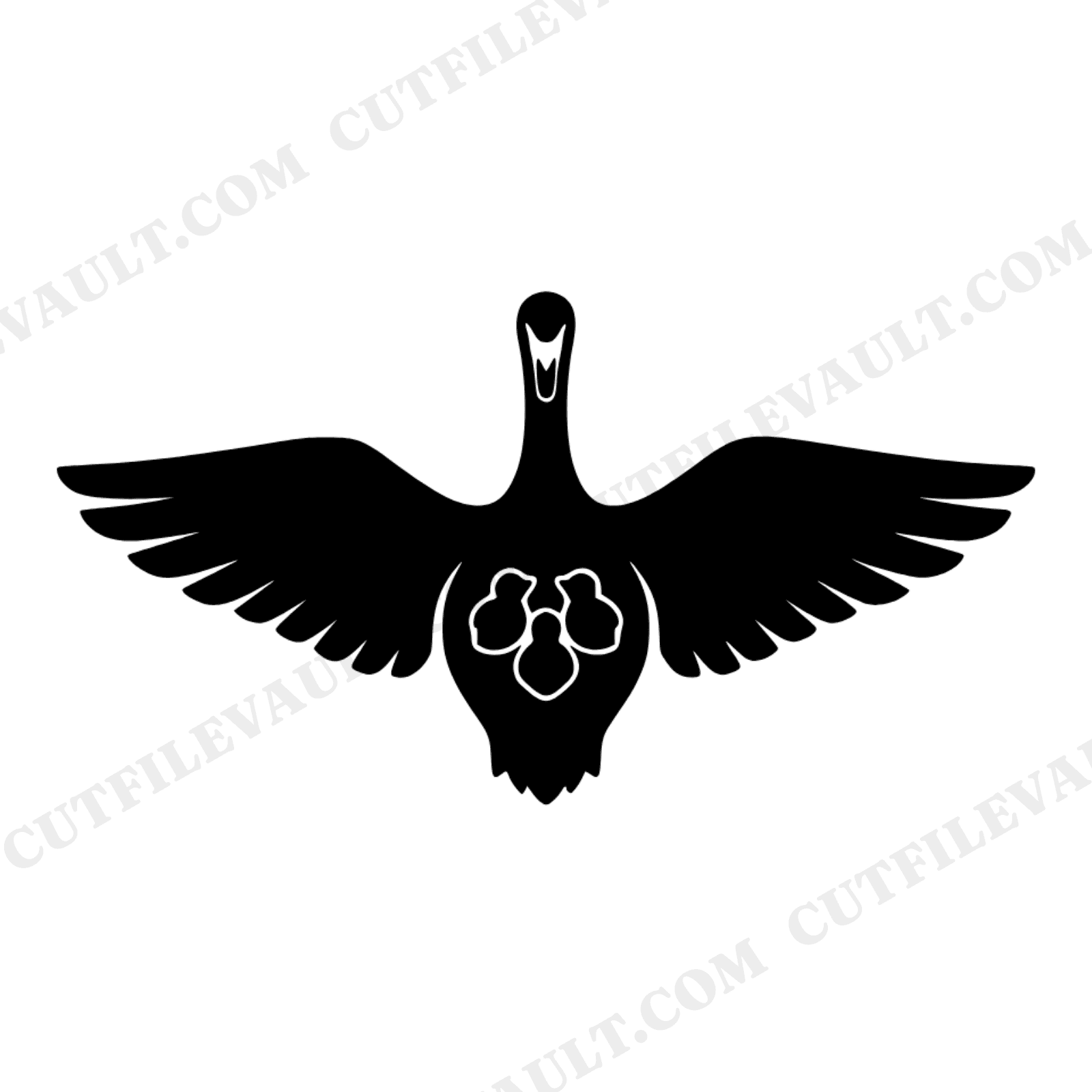 Mother Swan Heart SVG PNG Retro 70s Wave Design, Overhead Silhouette with Cygnets Cut File, view 1