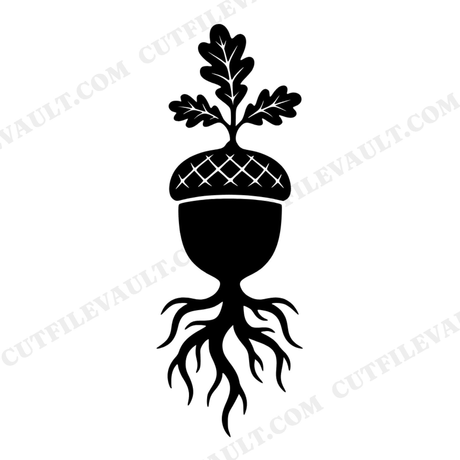 Acorn Life Cycle SVG PNG, Retro 70s Nature Growth Renewal Cut File, Oak Tree Sapling Roots Silhouette, view 1