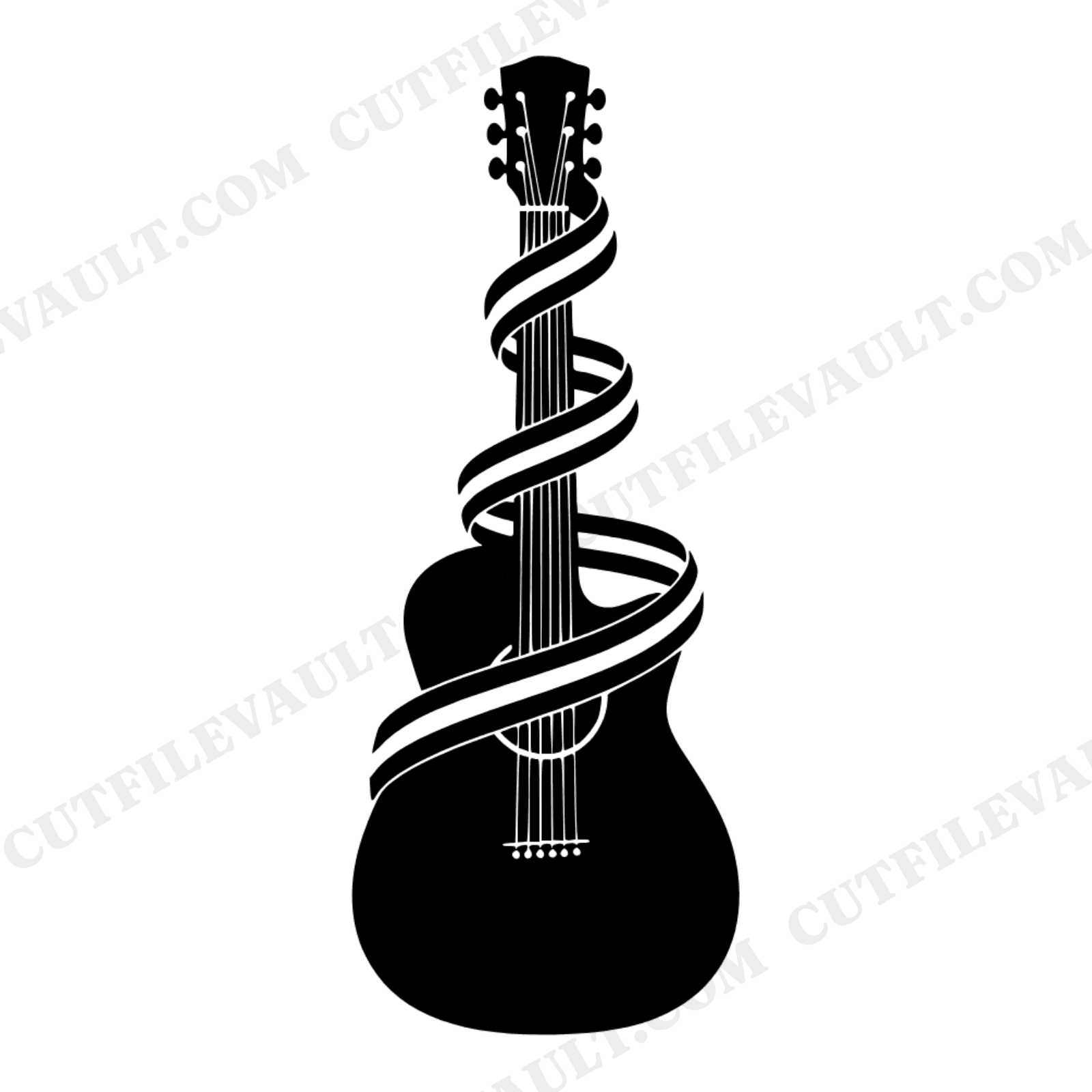 Acoustic Guitar Patriotic Ribbon SVG PNG, Fourth of July Retro 70s Wave Americana Music Cut File, view 1