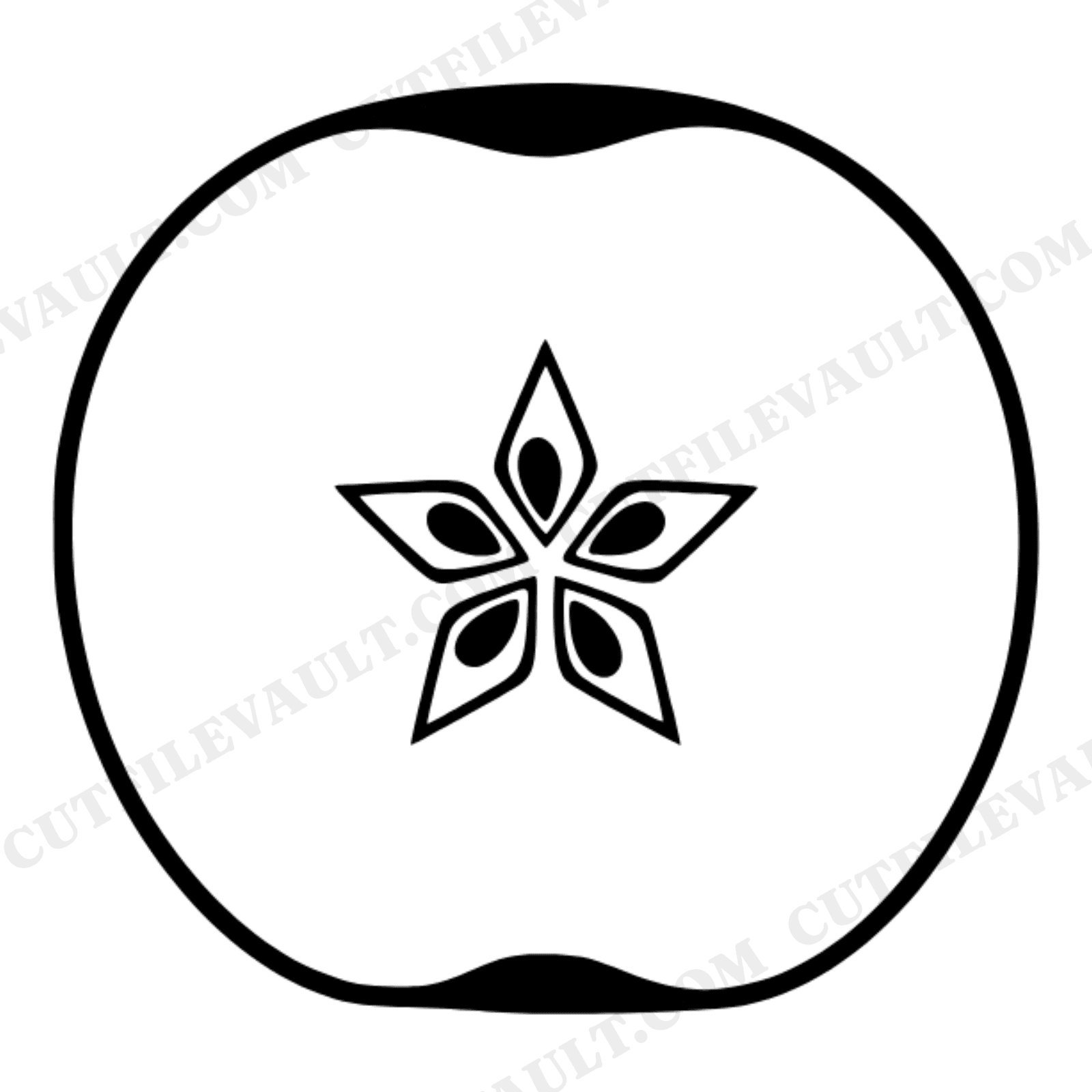 Apple Star Cross Section SVG PNG, Back to School Teacher Apple Cut File, Vintage Botanical Silhouette, view 1