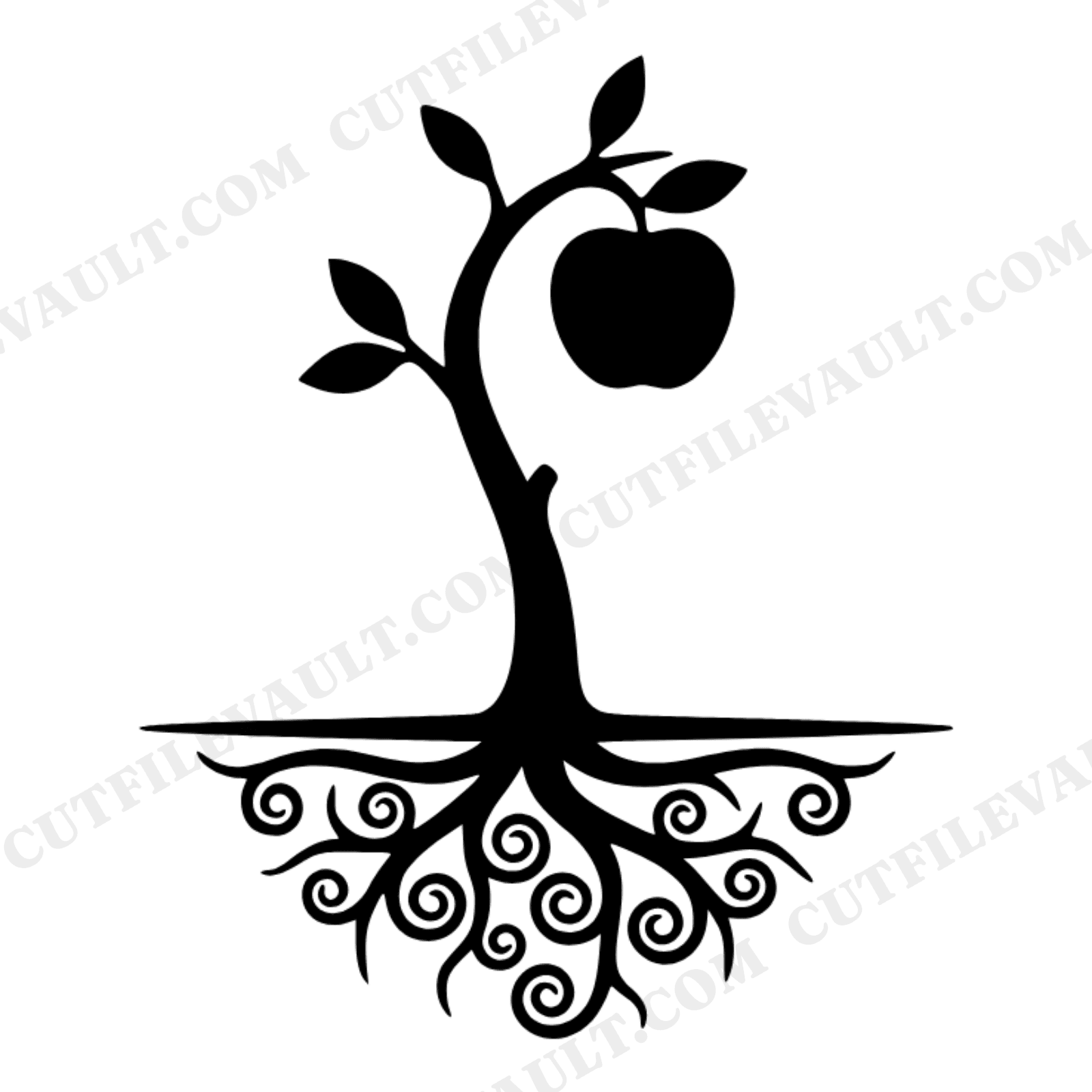 Apple Tree Sapling SVG PNG, Back to School Tree with Roots, Scandinavian Line Art Cut File, view 1