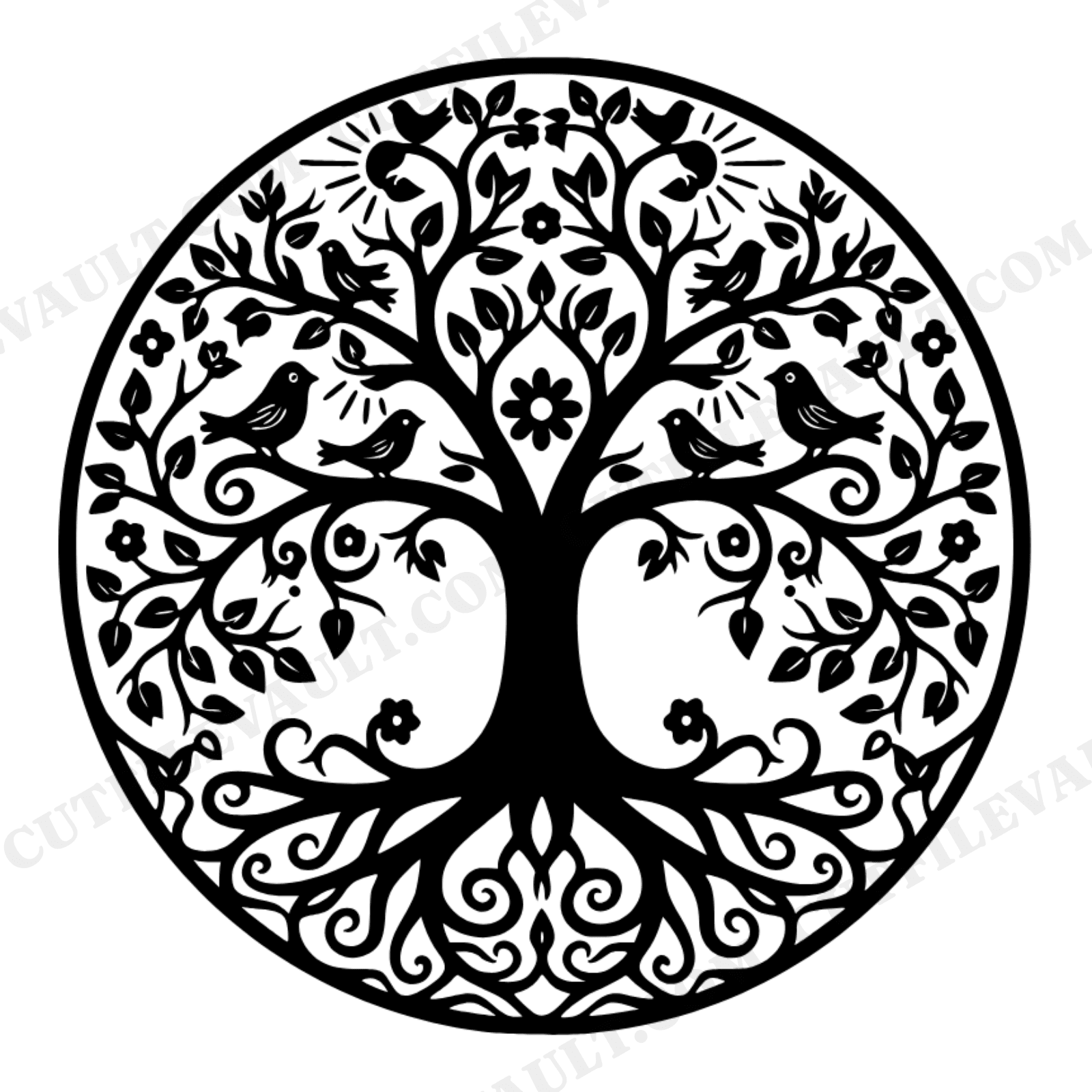 Arbor Day Tree of Life SVG PNG Circle Papercut Design Vintage Botanical Folk Art Cut File, view 1