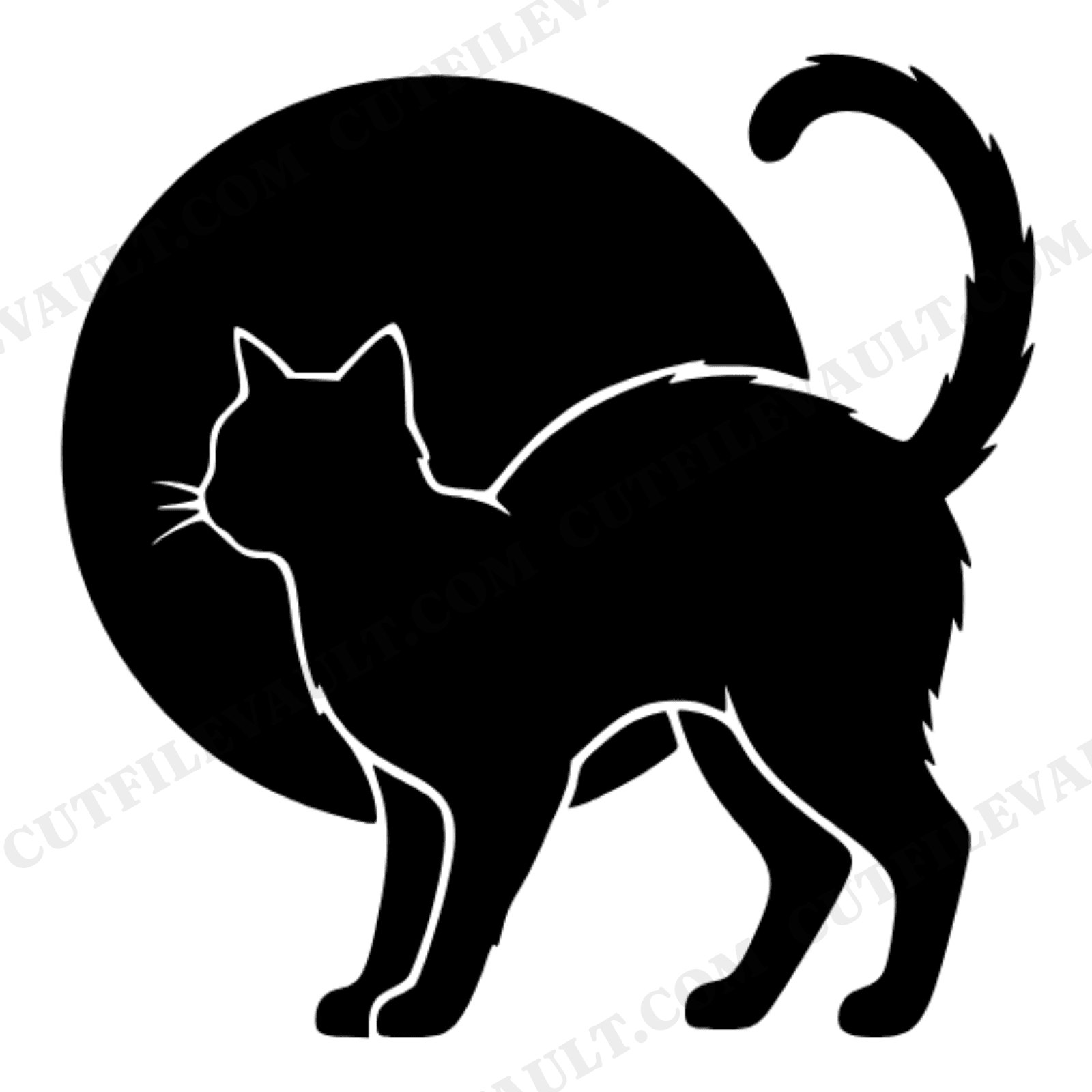 Arched Cat Against Full Moon SVG PNG, Halloween Black Cat Silhouette Cut File, Spooky Scaredy Cat, view 1