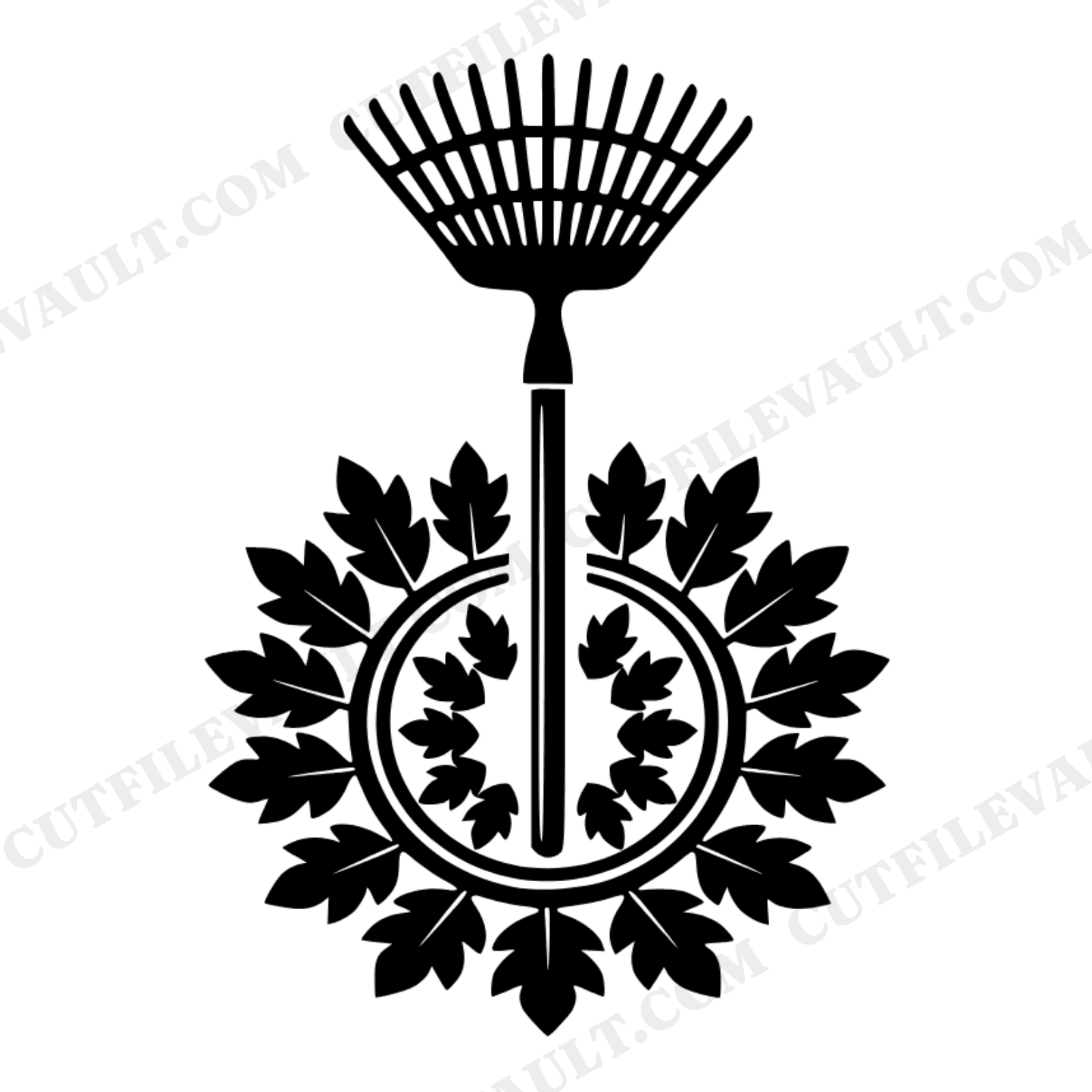 Art Deco Autumn Rake SVG PNG, Fall Garden Tool Cut File, Geometric Leaves, First Day of Autumn, view 1