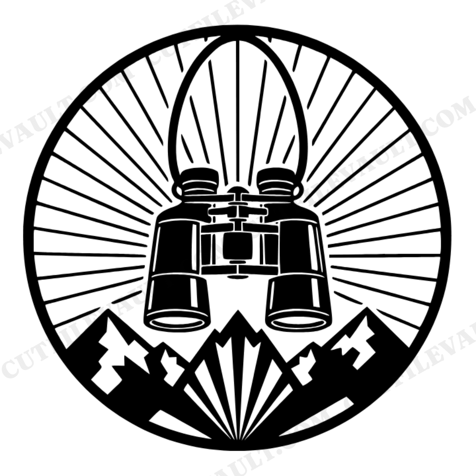 Art Deco Binoculars Mountain SVG PNG, Vintage Travel Pendant Cut File, World Tourism Day Design, view 1