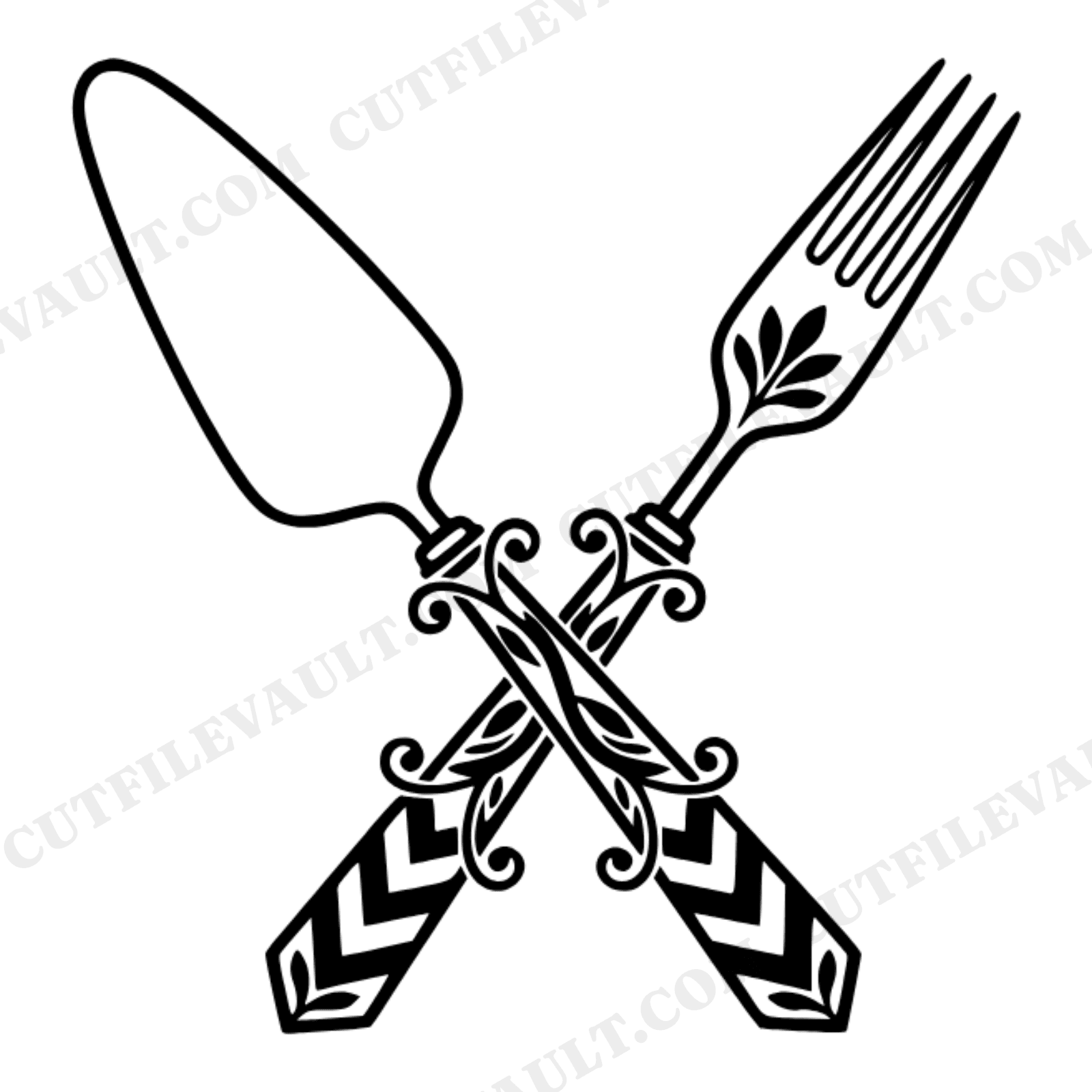 Art Deco Cake Server Fork SVG PNG Wedding Silhouette Cut File Bridal Shower Reception Decor, view 1