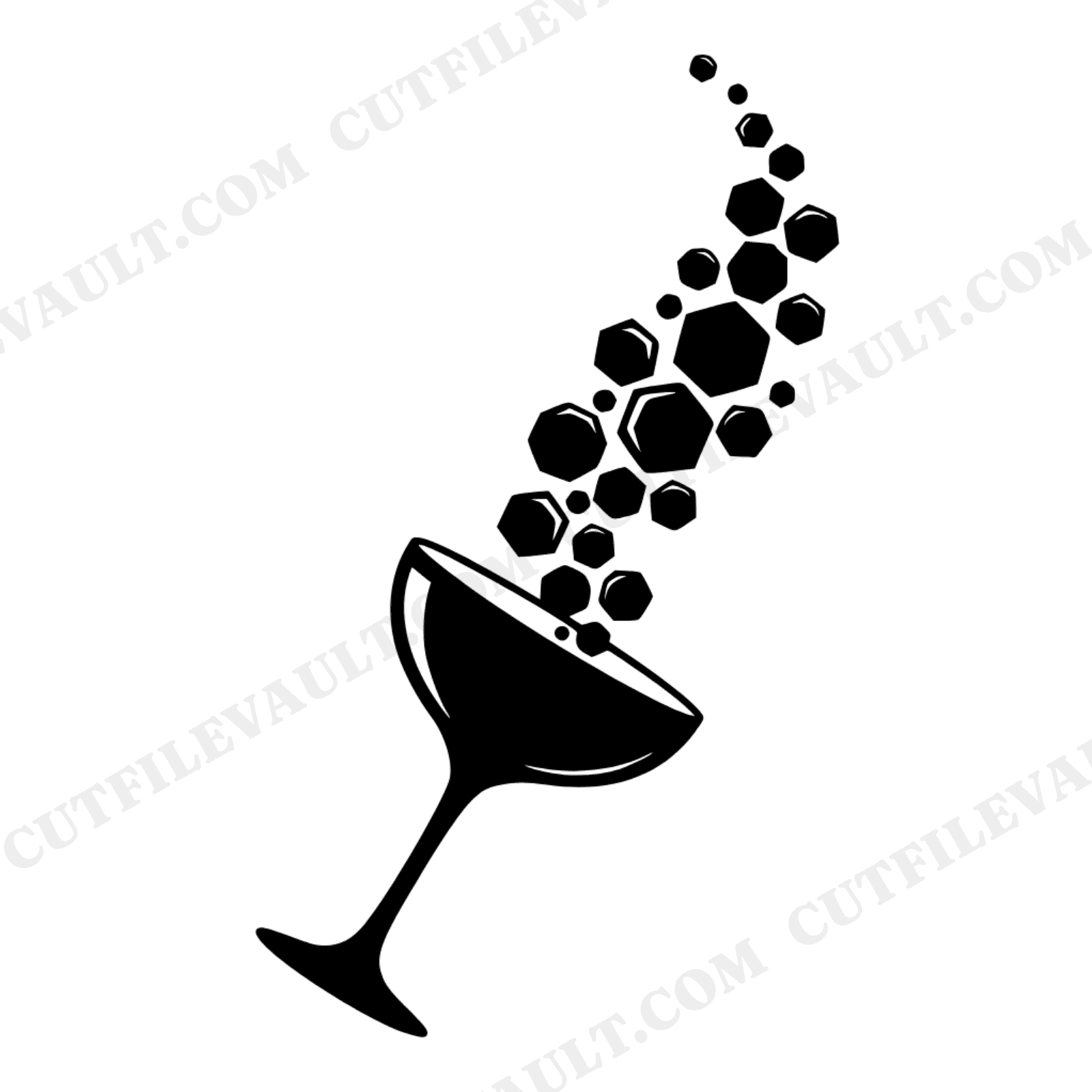 Art Deco Champagne Coupe SVG PNG, Tilted Glass Wedding Cut File, Geometric Bubbles Bridal Shower, view 1