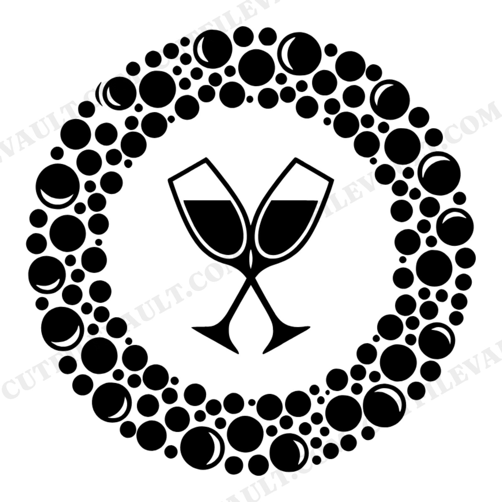 Art Deco Champagne Flutes Wedding SVG PNG, Crossed Glasses Monogram Frame Border Cut File, view 1