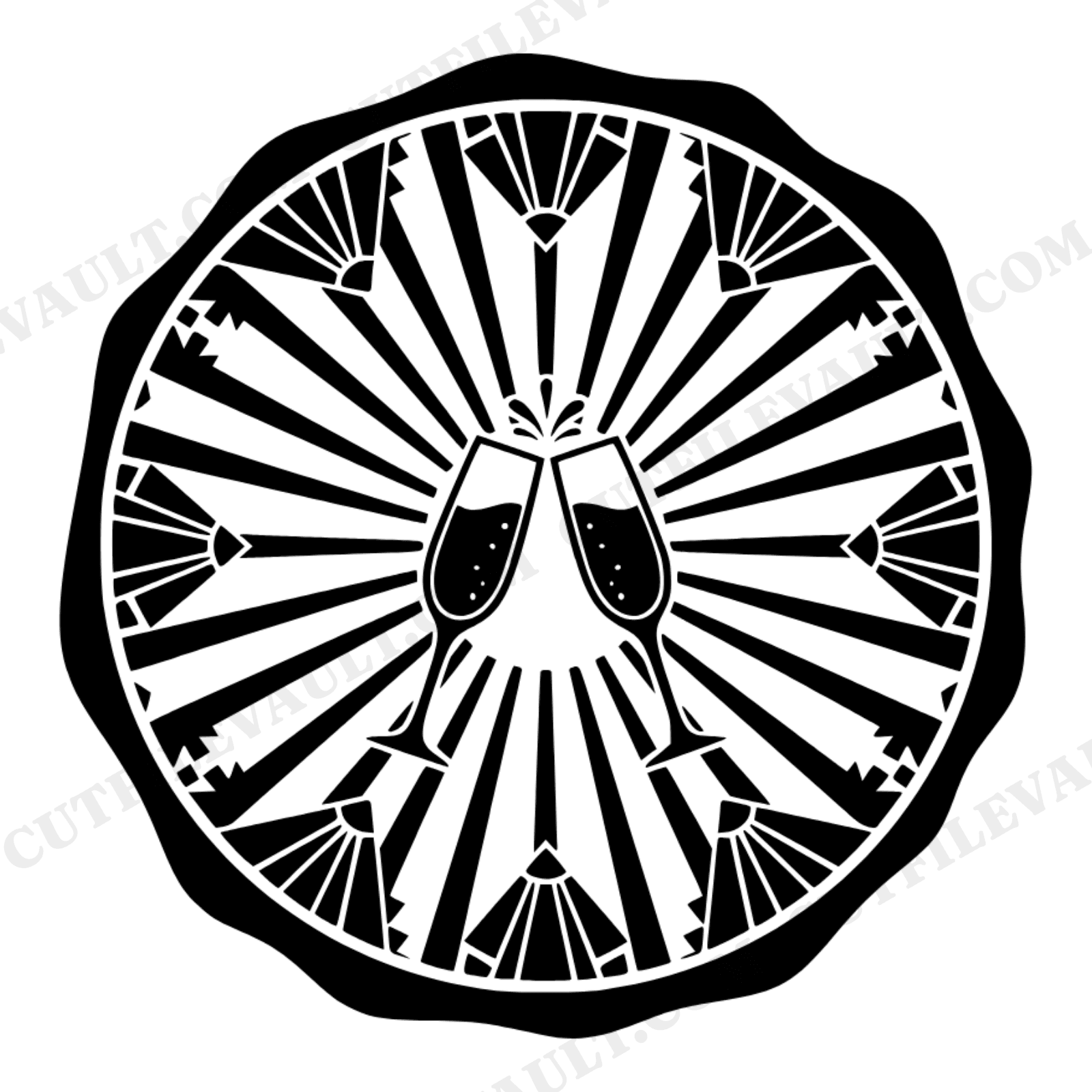 Art Deco Champagne Toast SVG PNG, Wax Seal Wedding Valentine Cut File for Cricut Silhouette, view 1