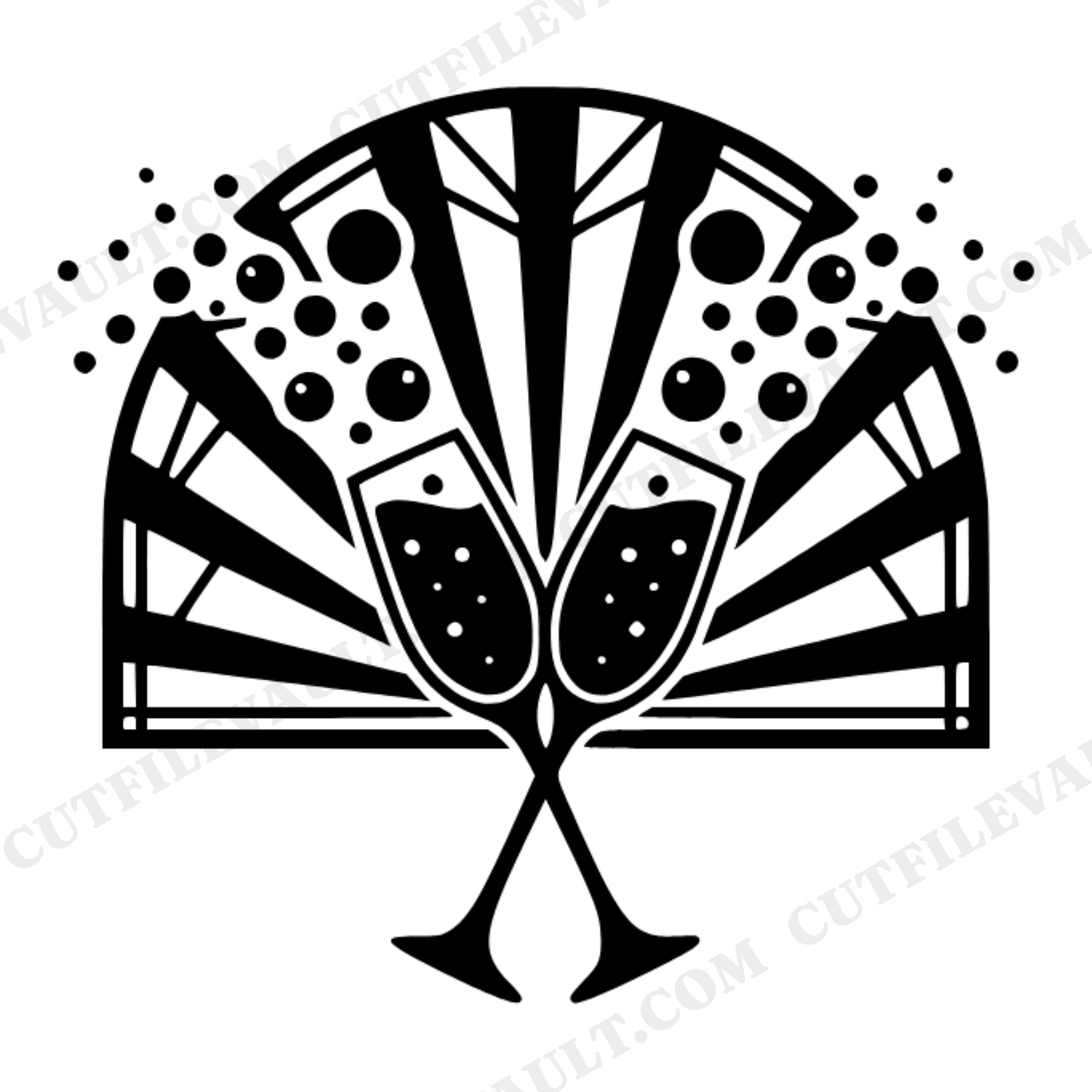 Art Deco Champagne Toast SVG PNG, Wedding Celebration Silhouette, Geometric Stained Glass Design, view 1