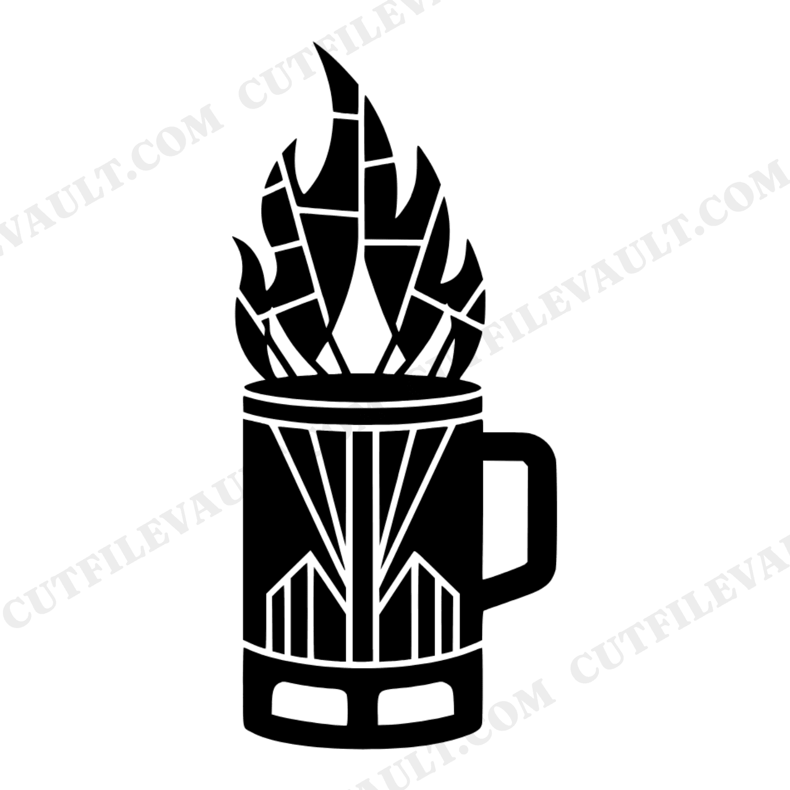 Art Deco Chimney Starter SVG PNG, Geometric BBQ Grill Fire Flame Cut File for Cricut Silhouette, view 1