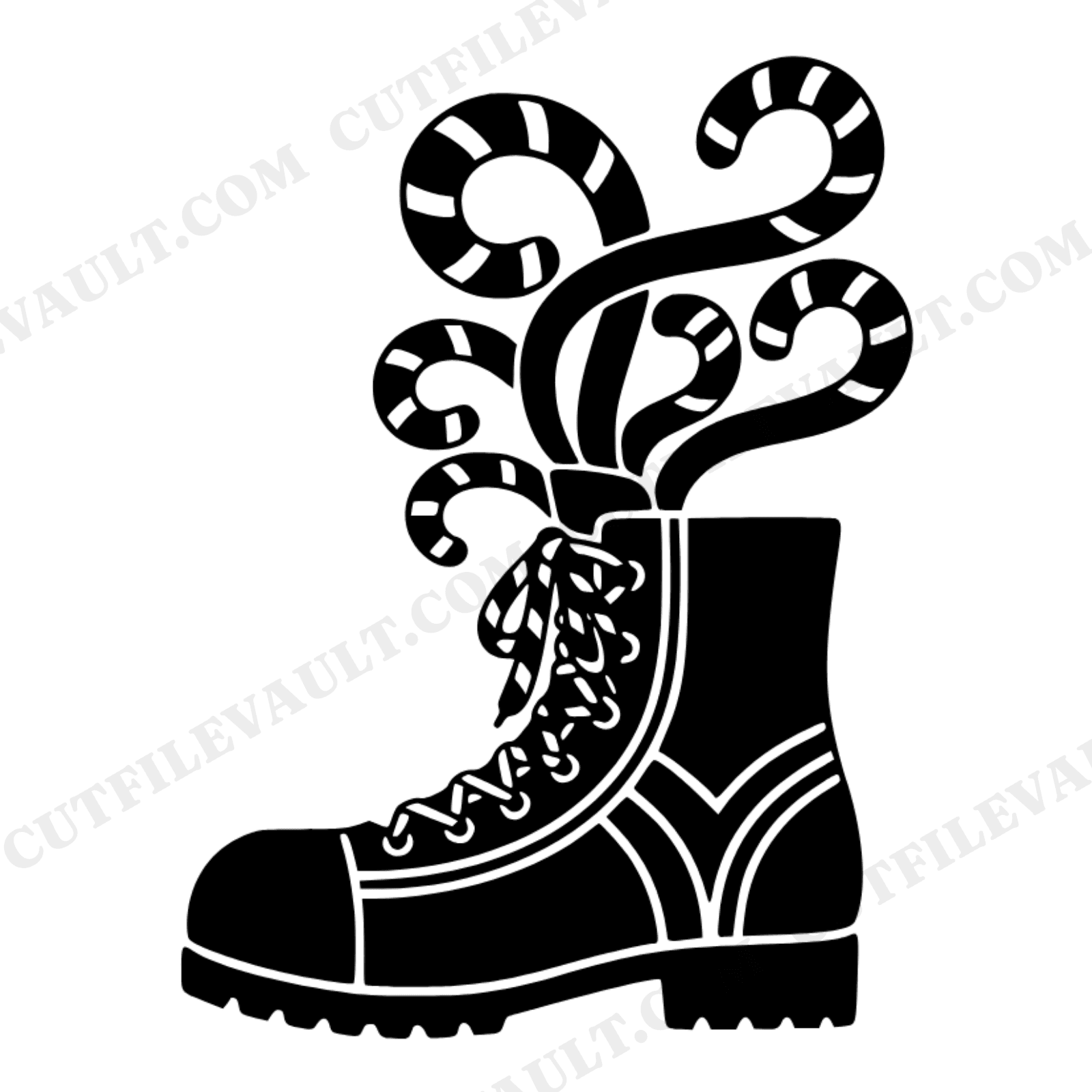 Art Deco Christmas Hiking Boot SVG, Candy Cane Laces PNG, Holiday Outdoor Cut File, view 1
