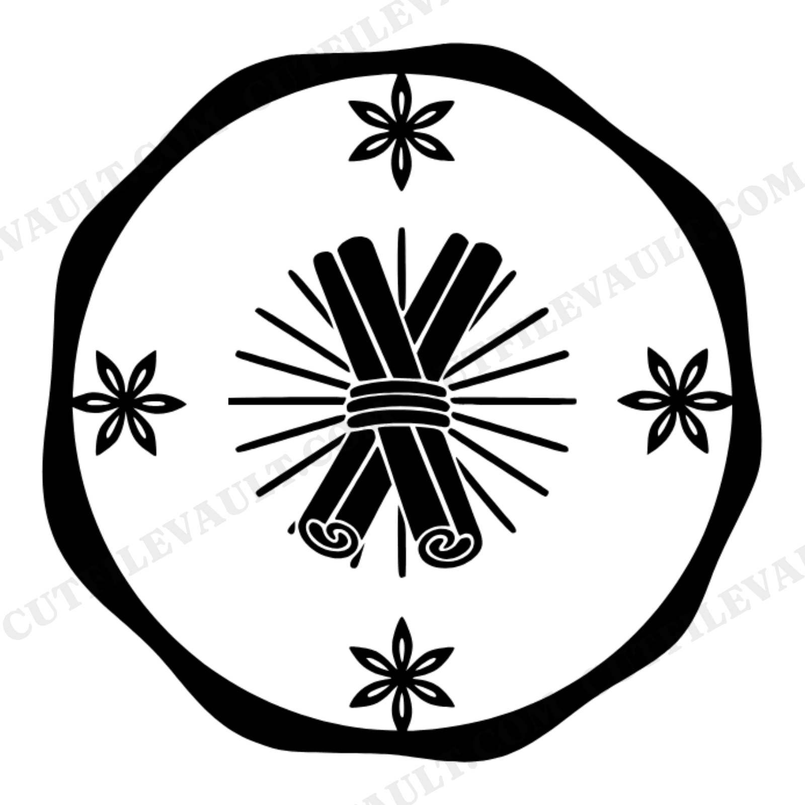 Art Deco Cinnamon Bundle Wax Seal SVG PNG, Star Anise Emblem Cut File, Fall Kitchen Decor Design, view 1