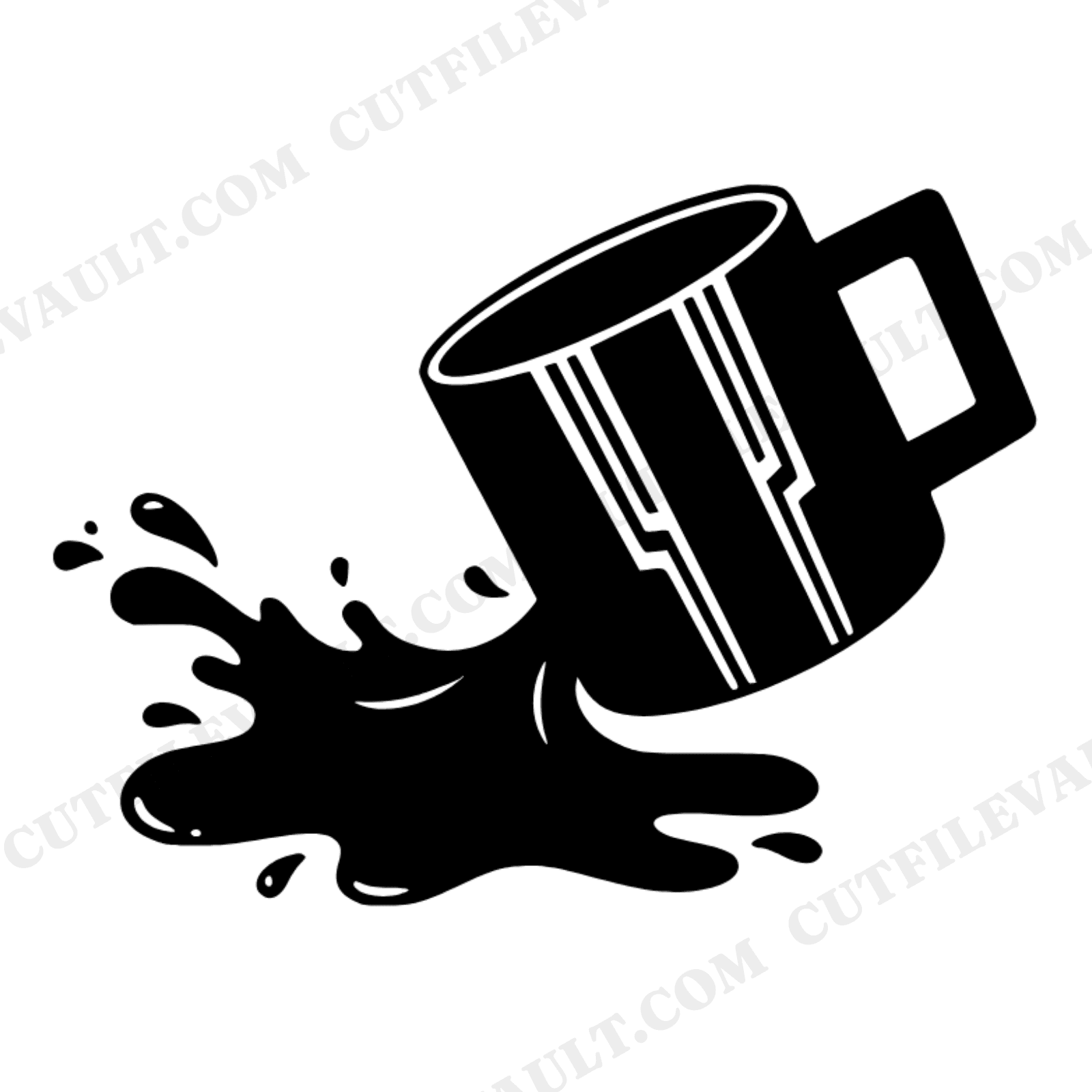 Art Deco Coffee Mug Splash SVG PNG, Tipped Coffee Cup Silhouette, National Coffee Day Cut File, view 1