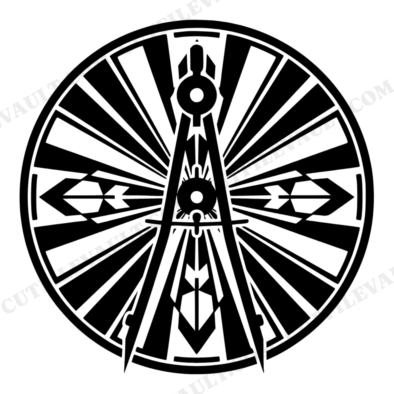 Art Deco Compass Medallion SVG PNG, Back to School Geometric Stamp, Drafting Tool Circle Design, view 1
