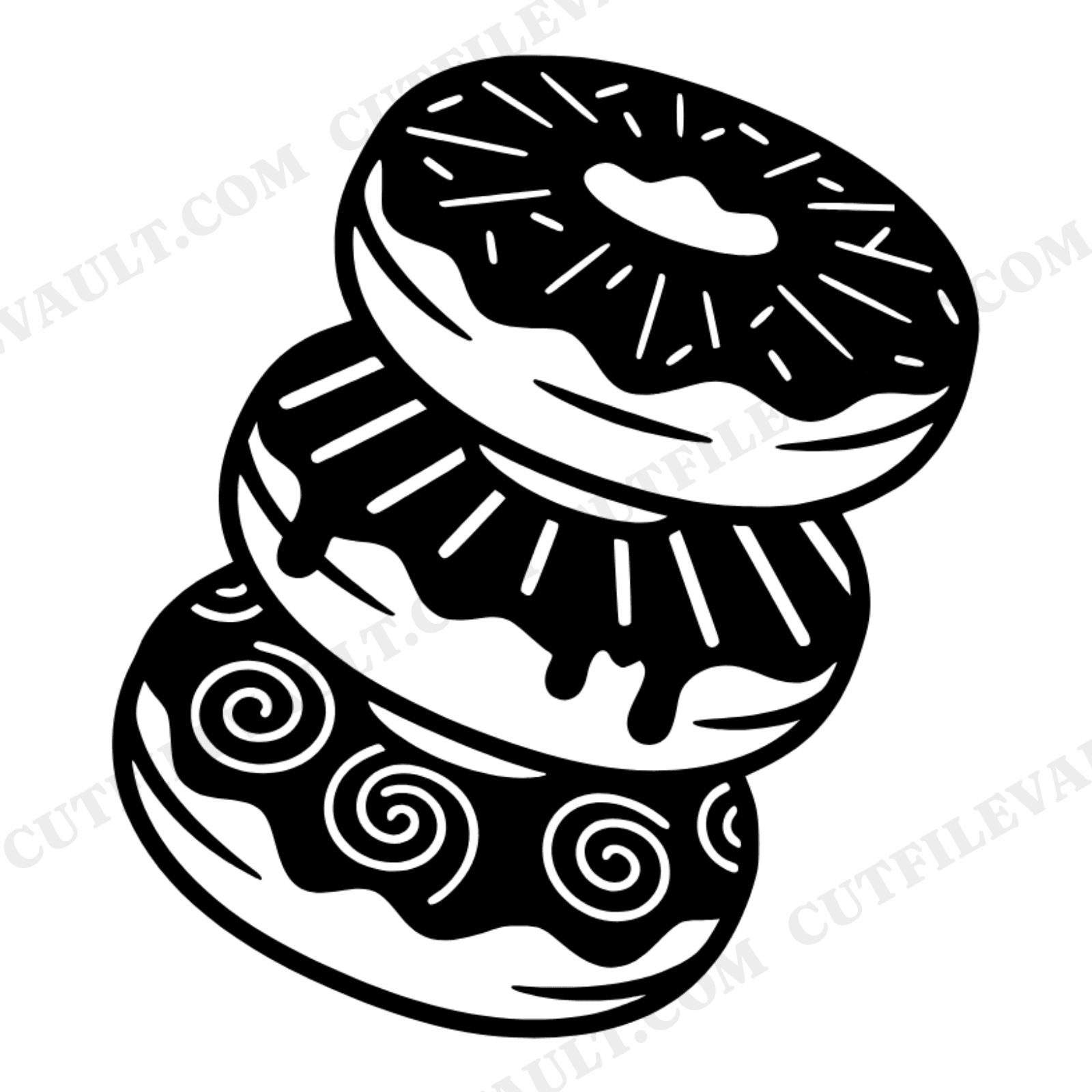 Art Deco Donut Tower SVG PNG, Leaning Donut Stack Cut File, National Donut Day Clipart Design, view 1