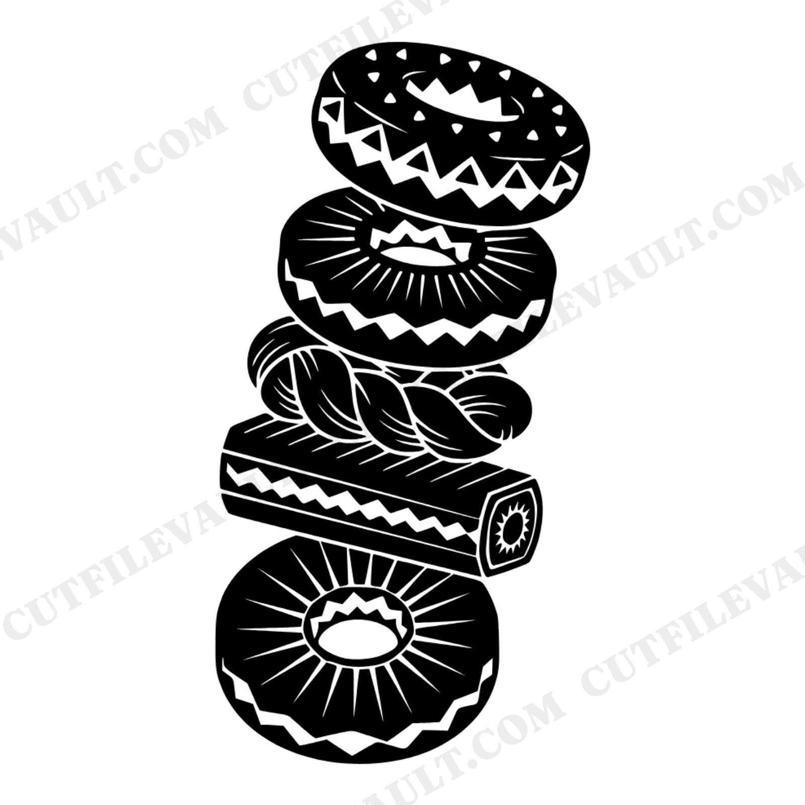 Art Deco Donut Tower SVG PNG, Tilting Donut Stack Cut File, National Donut Day SVG Design, view 1