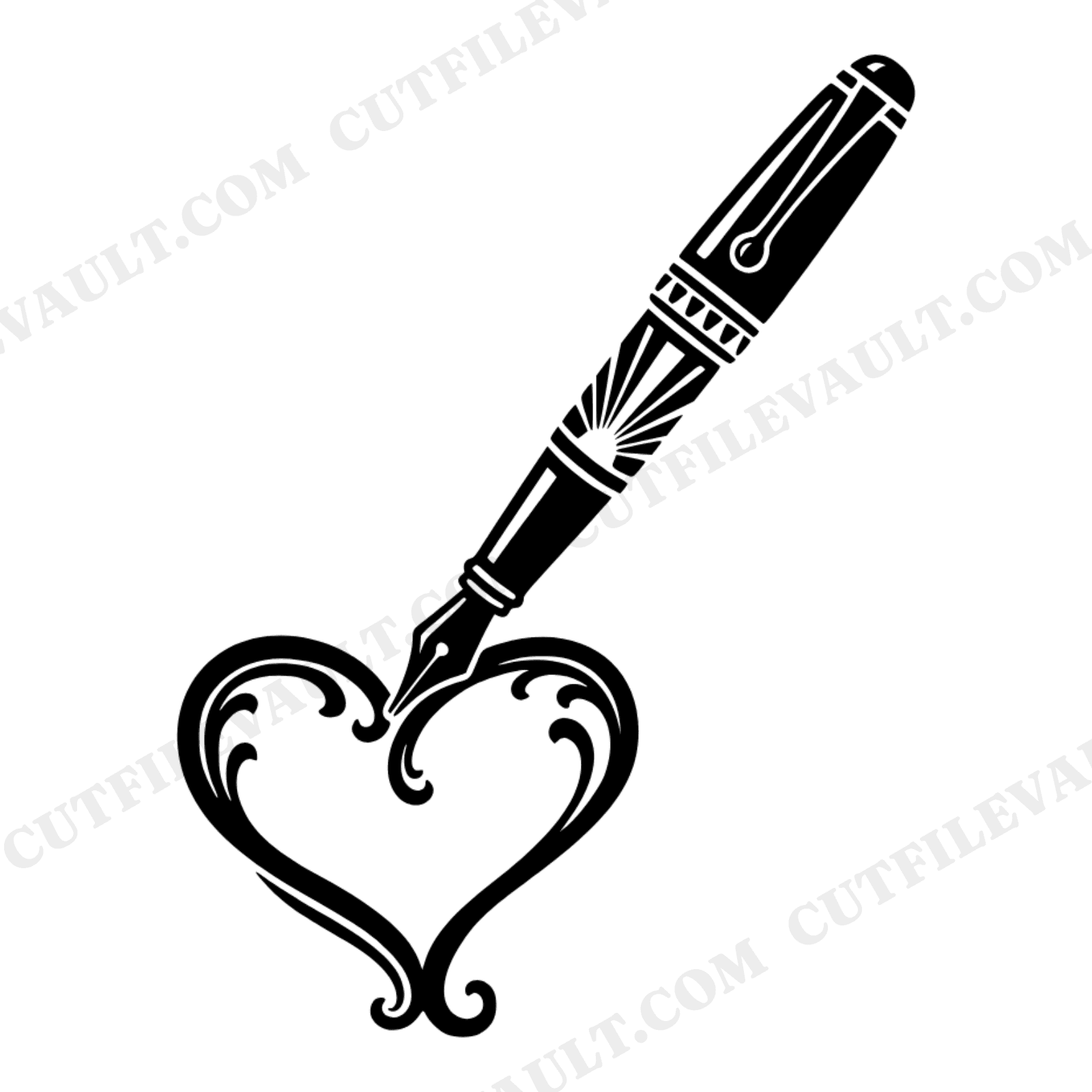 Art Deco Fountain Pen SVG PNG Heart Flourish Wedding Invitation Cut File Vintage Calligraphy, view 1