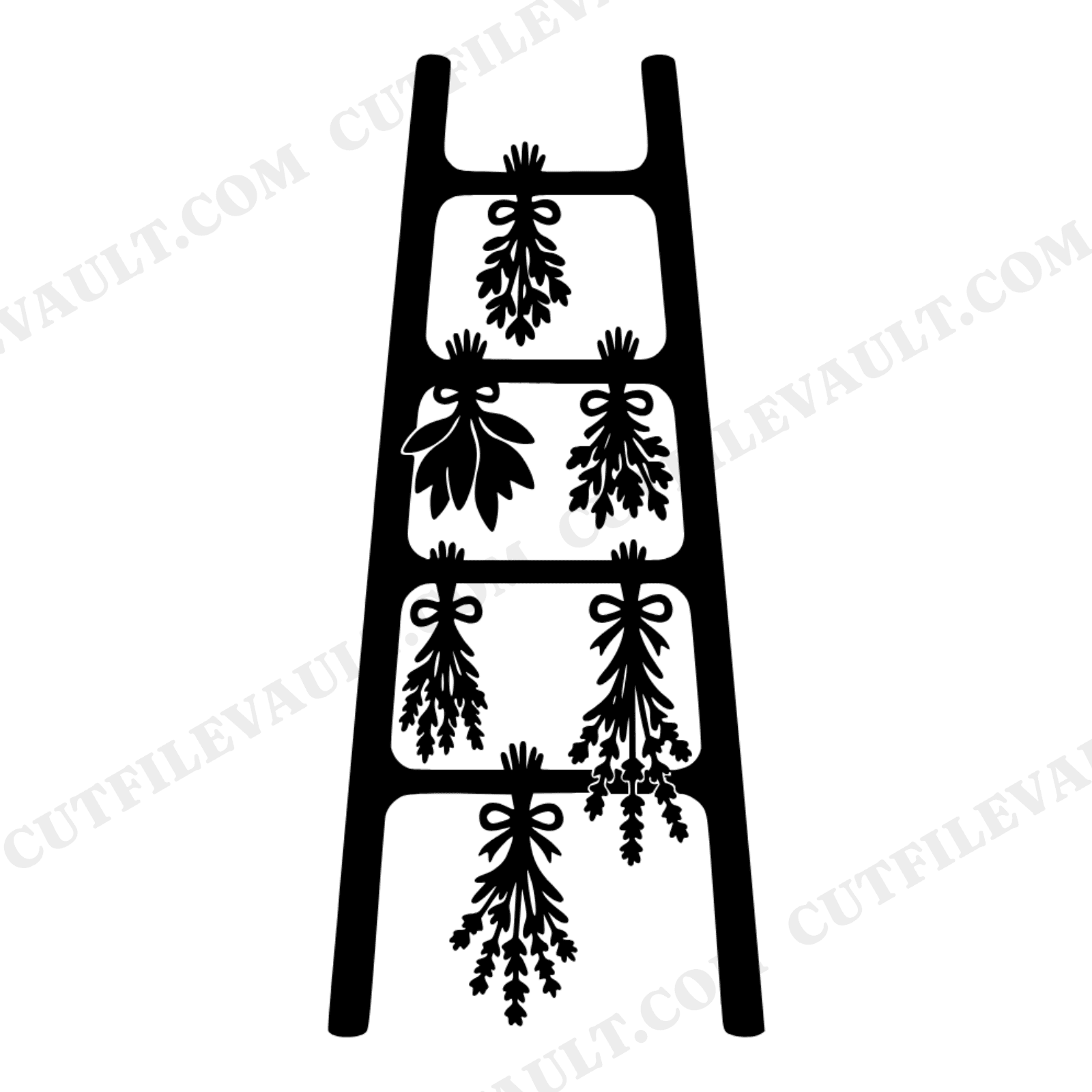 Art Deco Herb Drying Ladder SVG PNG, Kitchen Witch Herb Rack Cut File, Sage Lavender Oregano Bundle, view 1