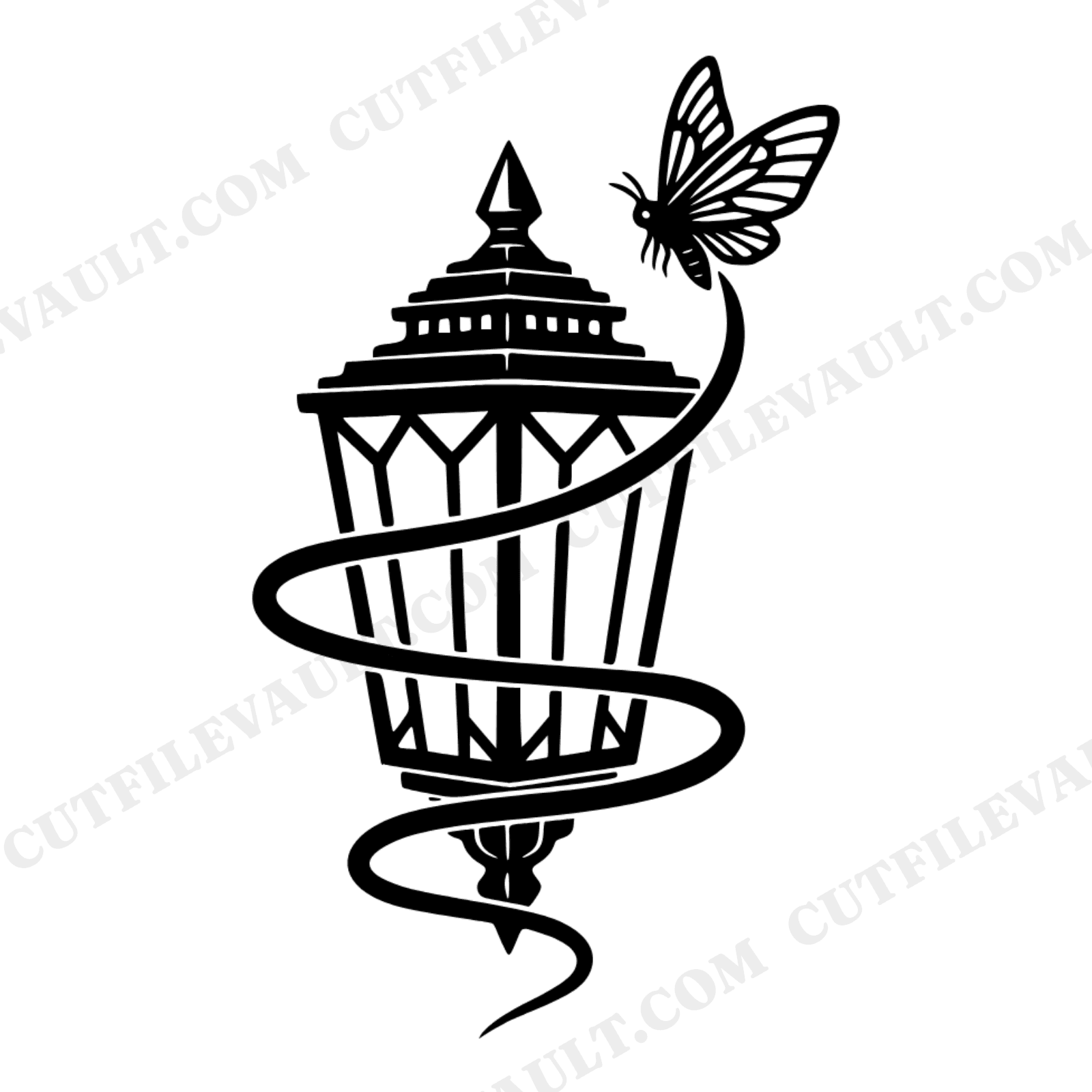 Art Deco Lantern SVG PNG, Moth Spiral Halloween Cut File, Vintage Geometric Lantern Clipart, view 1