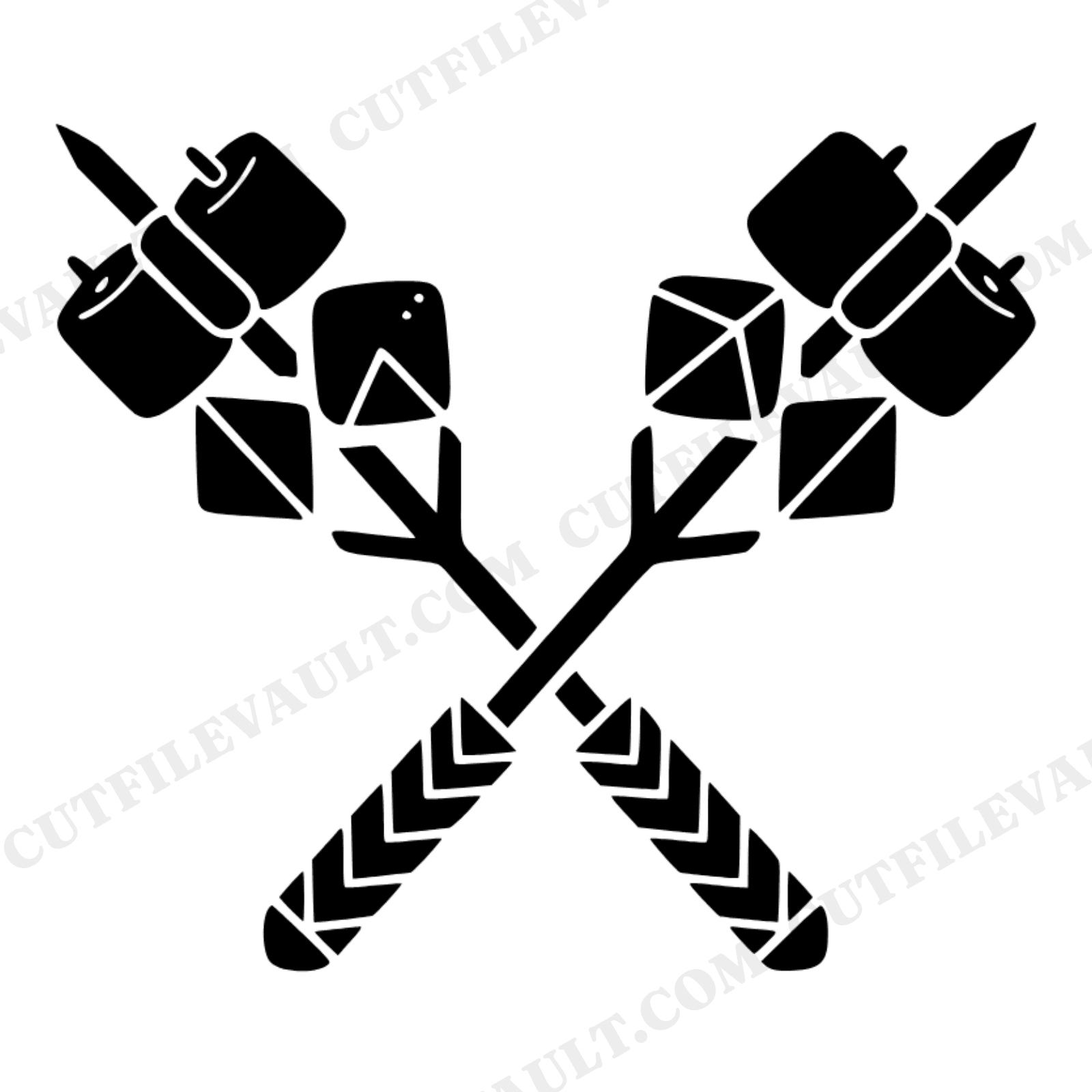 Art Deco Marshmallow Roasting Sticks SVG PNG, Labor Day Camping Cut File, Geometric Campfire Design, view 1