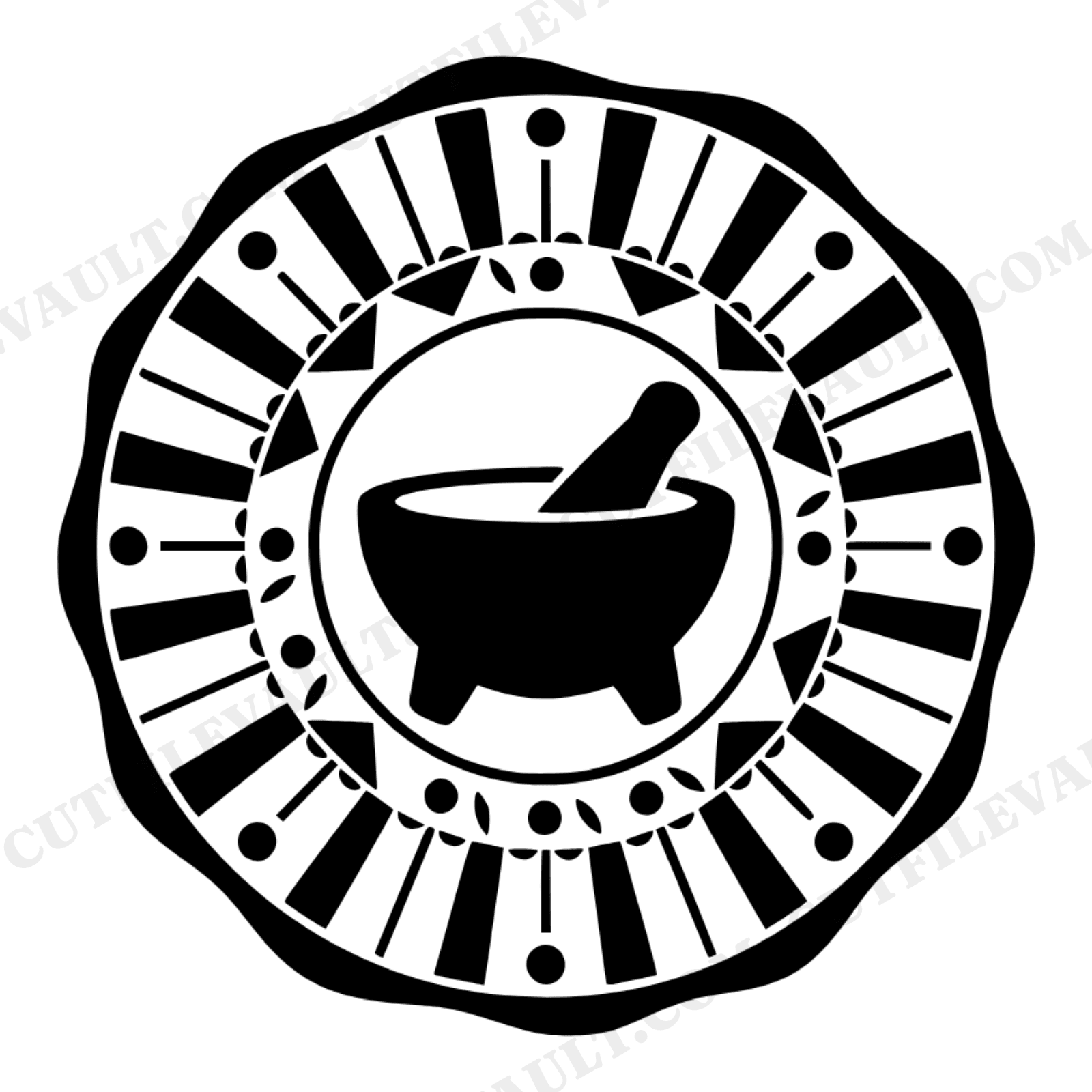 Art Deco Molcajete Spice Mandala SVG PNG Wax Seal, Cinco de Mayo Mexican Mortar Pestle Cut File, view 1