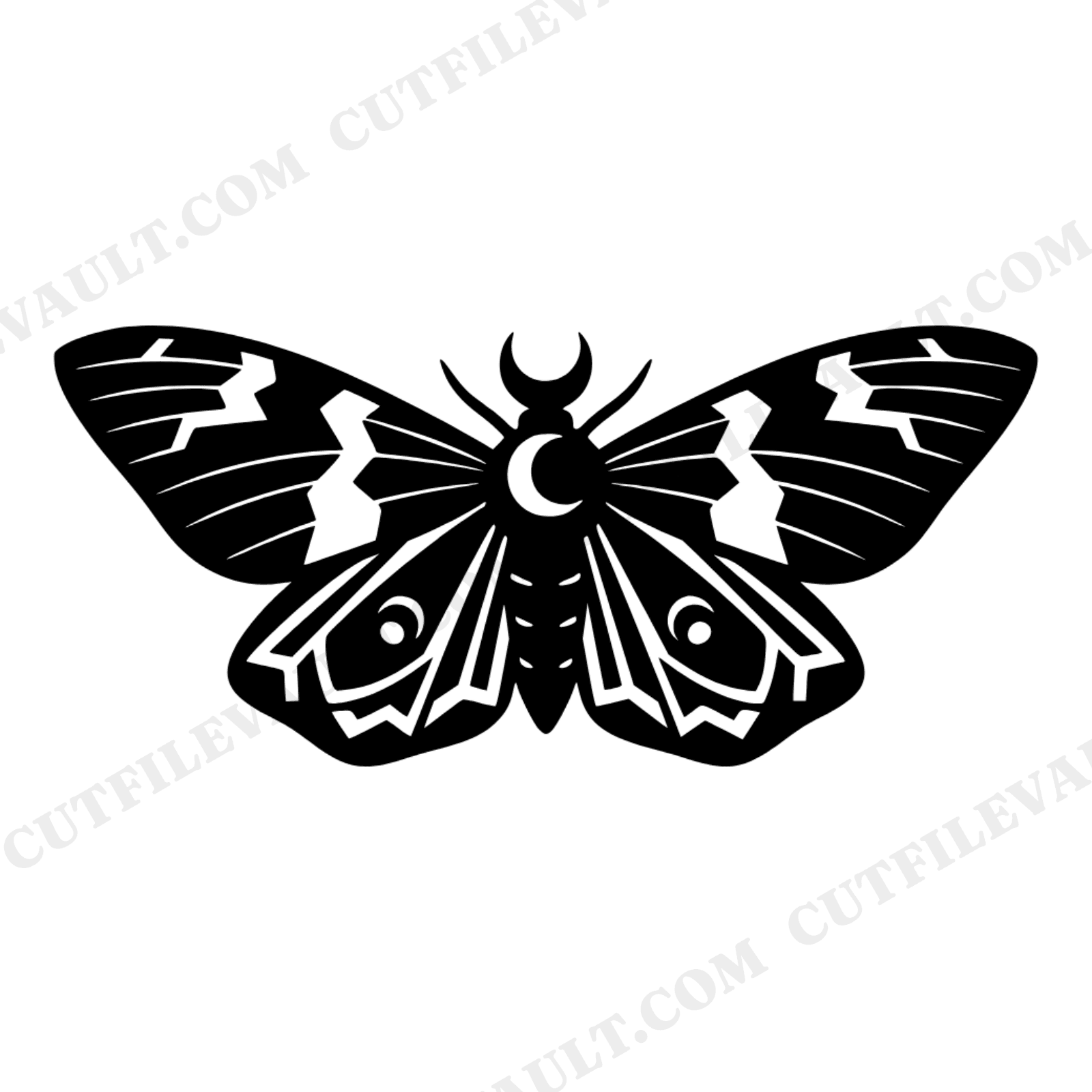 Art Deco Moth SVG PNG, Crescent Moon Moth Silhouette Cut File, Halloween Mystical Insect Design, view 1