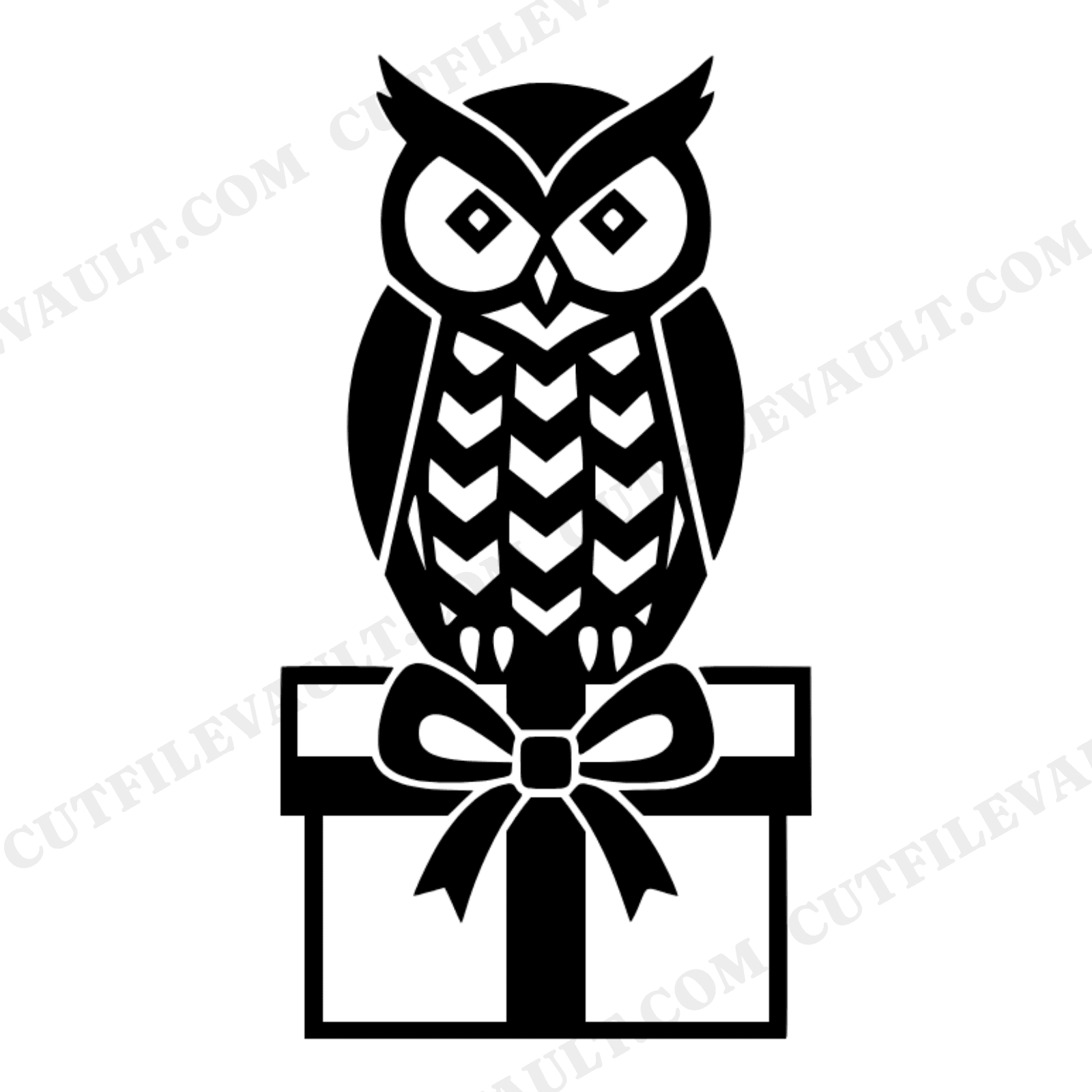 Art Deco Owl on Gift Box SVG PNG, Christmas Owl Cut File, Geometric Holiday Ornament Design, view 1