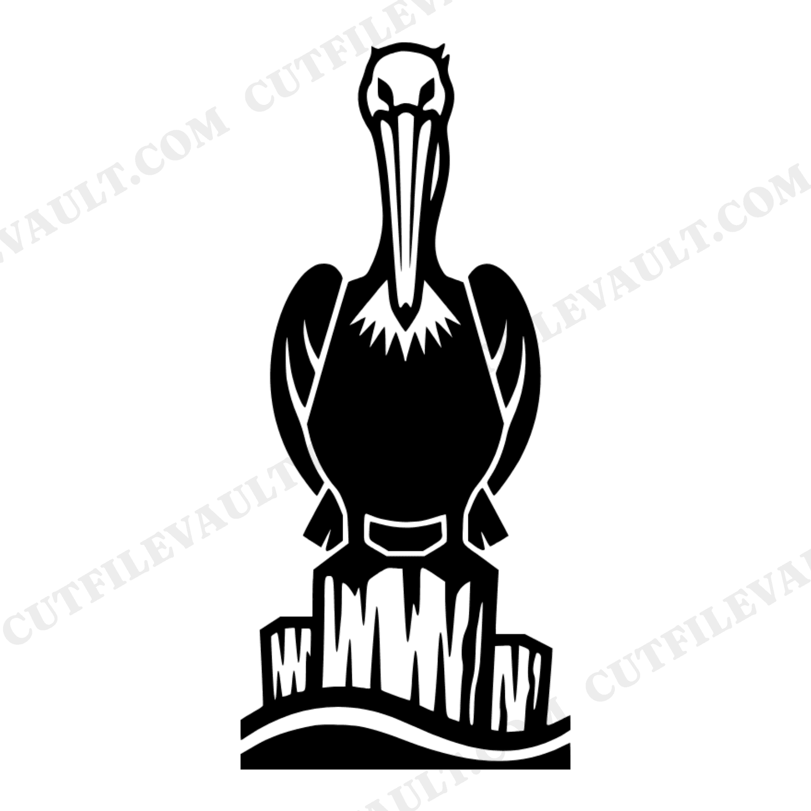 Art Deco Pelican SVG PNG, Retro 70s Coastal Bird on Piling Cut File, Nautical Beach Decor Design, view 1