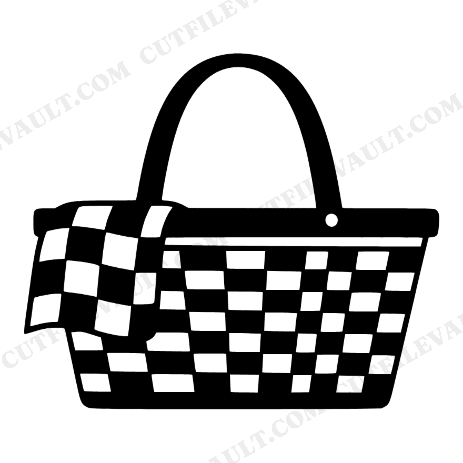 Art Deco Picnic Basket SVG PNG, Geometric Wicker Basket Cut File, Checkered Cloth Design, view 1