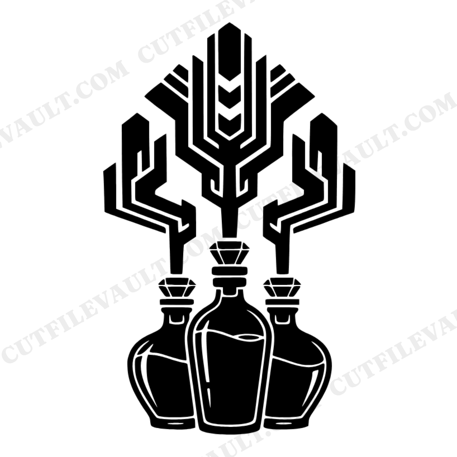 Art Deco Potion Bottles SVG PNG, Geometric Vapor Halloween Witch Bottle Cut File, Mystical Decor, view 1