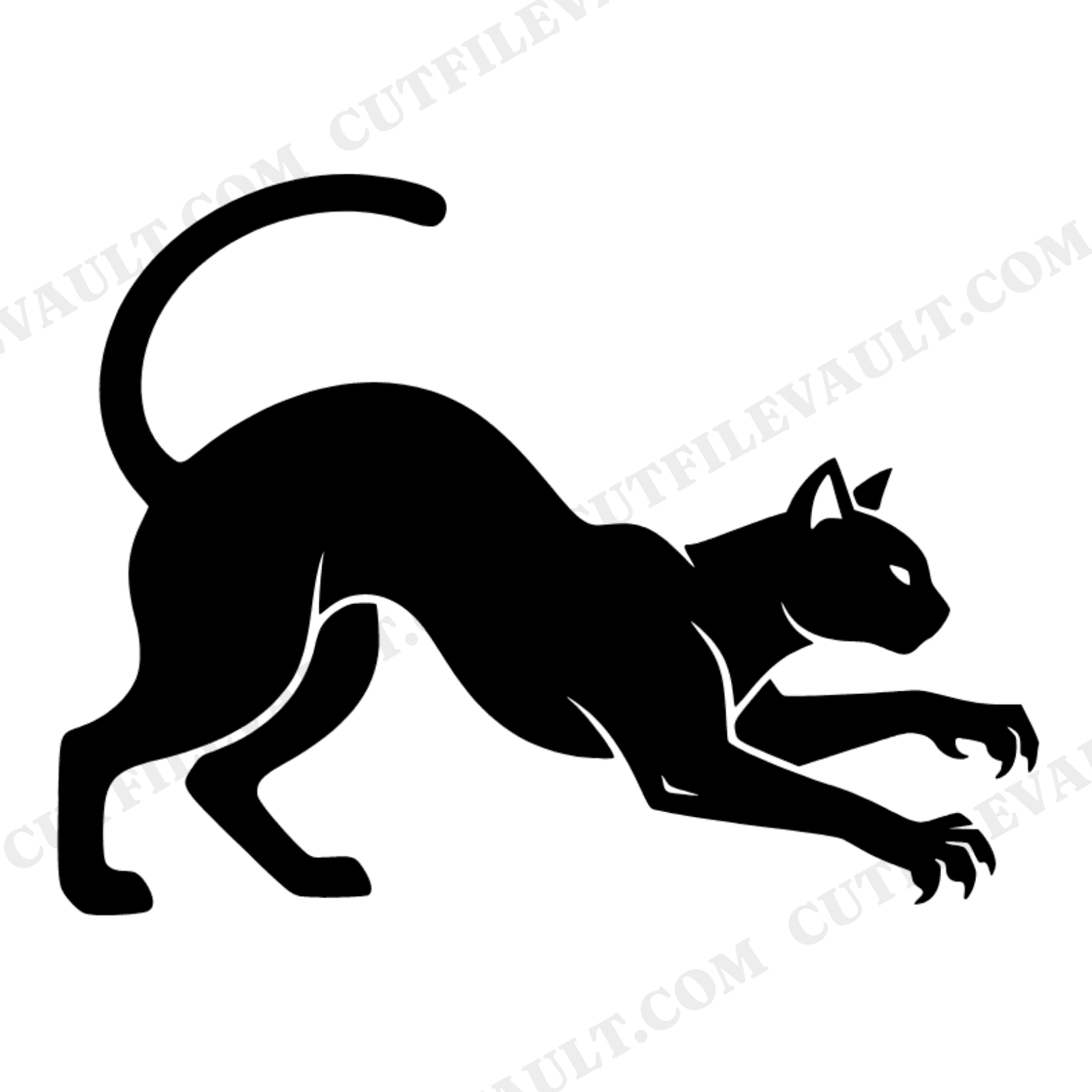 Art Deco Pouncing Black Cat SVG PNG, Geometric Halloween Cat Silhouette Cut File for Cricut, view 1