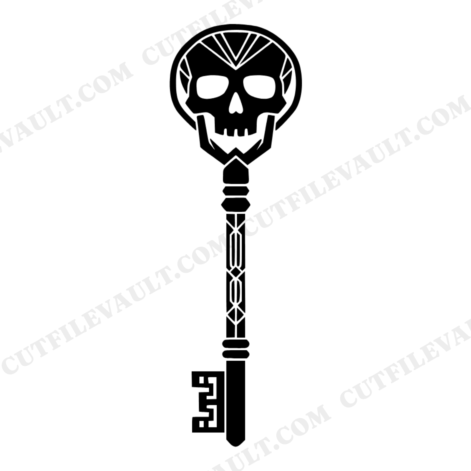 Art Deco Skeleton Key SVG PNG, Skull Bow Cut File, Halloween Vintage Key Design for Cricut, view 1