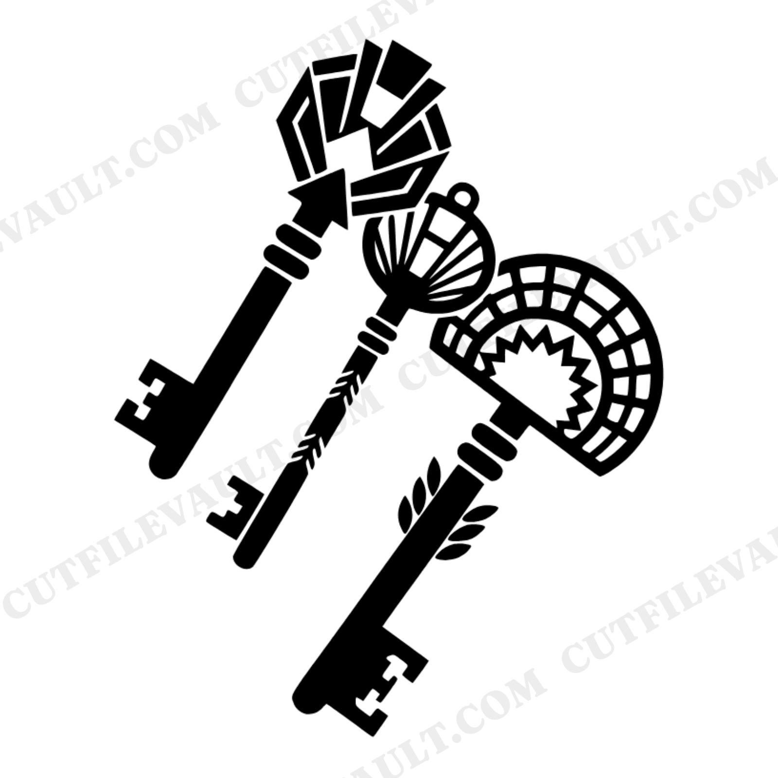 Art Deco Skeleton Key SVG PNG, Vintage Halloween Keys Cut File, Geometric Spooky Silhouette Design, view 1