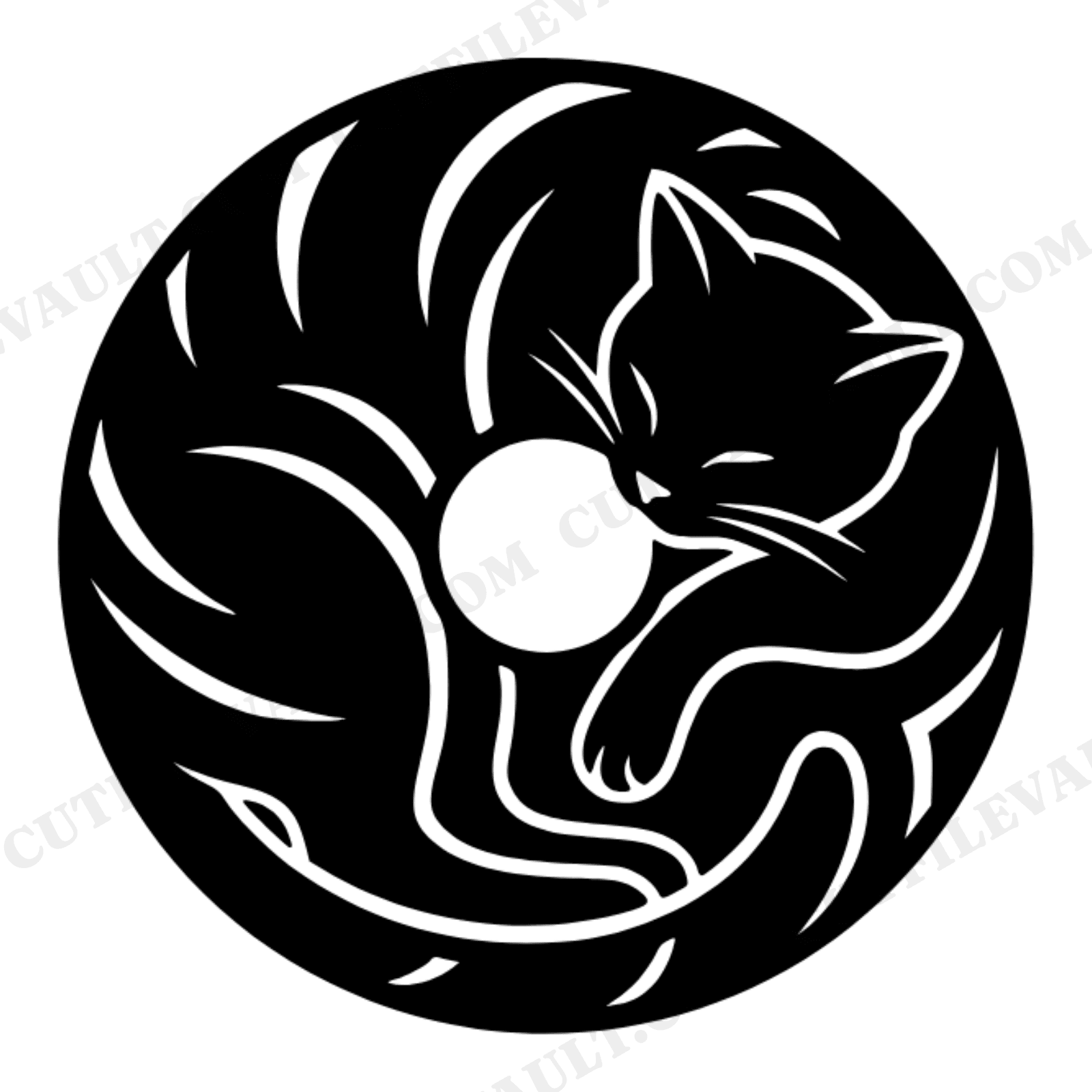 Art Deco Sleeping Cat Donut SVG PNG, Kawaii Cat Silhouette Cut File, National Donut Day Design, view 1
