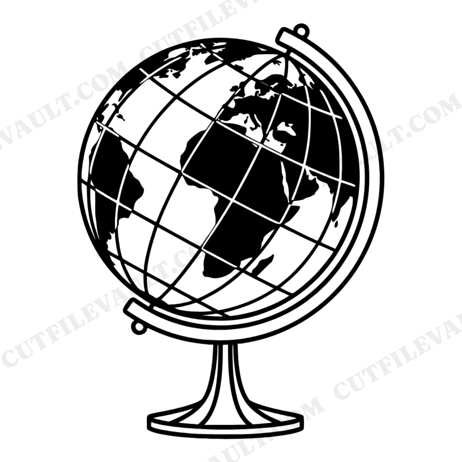 Art Deco Stained Glass Globe SVG PNG, Vintage World Map Cut File, Back to School Globe Clipart, view 1