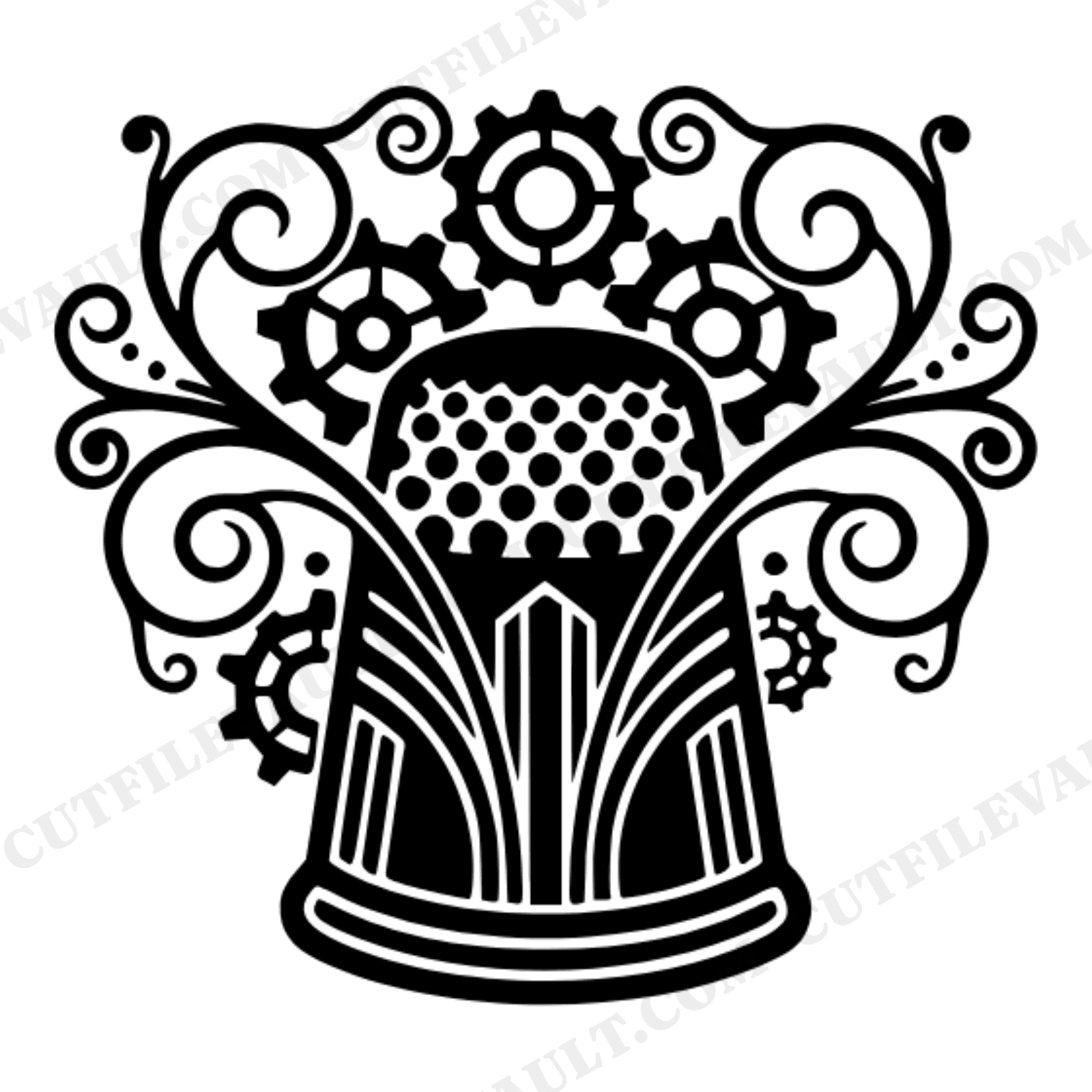 Art Deco Steampunk Thimble SVG PNG, Sewing Gear Vines Cut File, Mother's Day Crafty Mom Gift, view 1