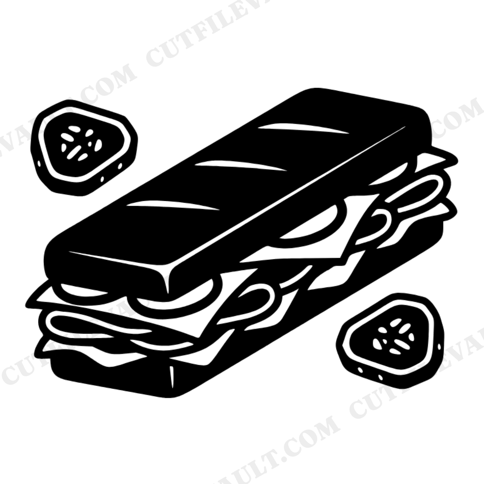 Art Deco Submarine Sandwich SVG PNG, Hero Sub with Pickles Cut File, Summer BBQ Cookout Design, view 1