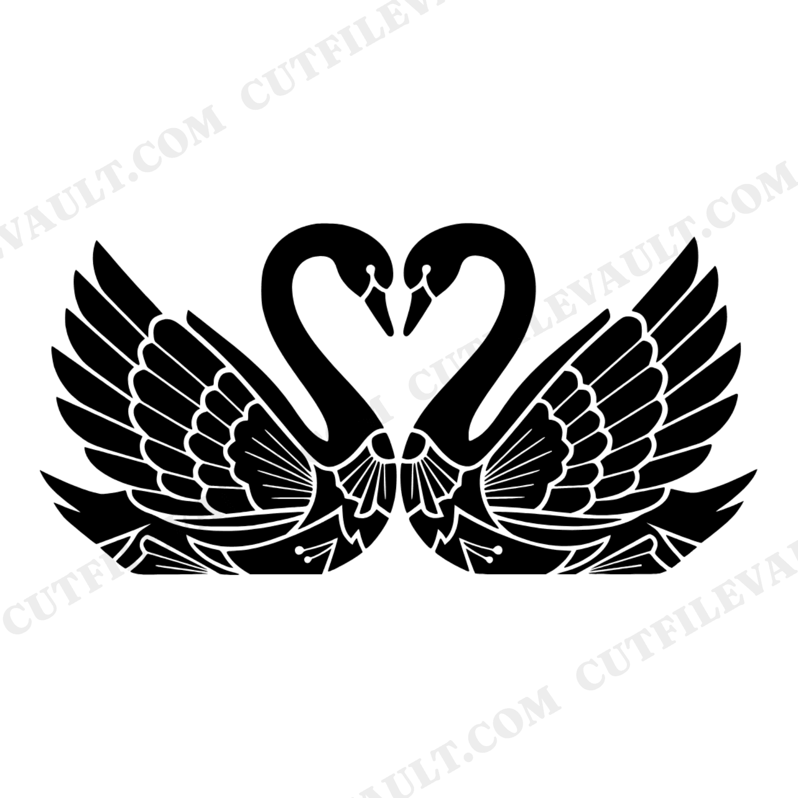 Art Deco Swan Heart SVG PNG, Geometric Wedding Cut File, Labor Day Romance Design, Elegant Swans, view 1