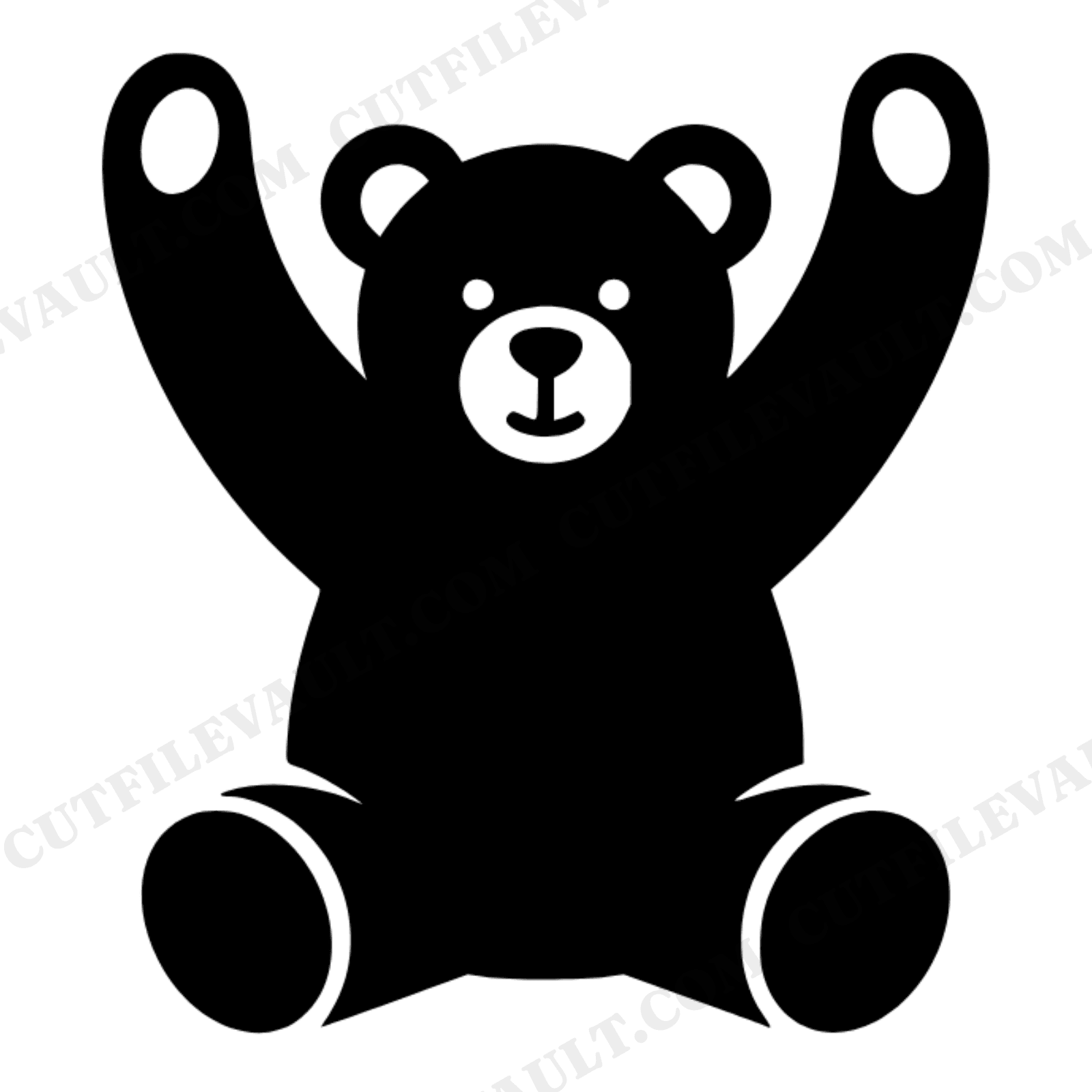 Art Deco Teddy Bear Victory Cheer SVG PNG, Geometric Bear Silhouette Cut File for Nursery Decor, view 1