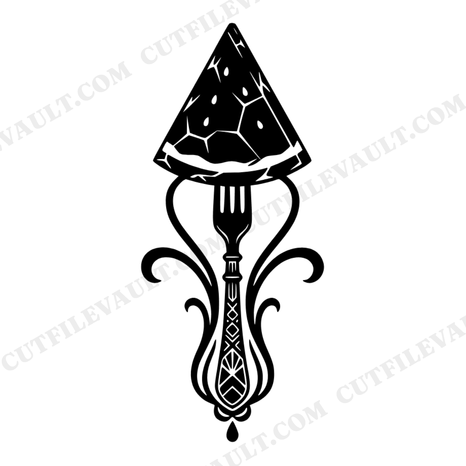 Art Deco Watermelon Slice SVG PNG, Vintage Fork Geometric Summer Fruit Cut File for Cricut, view 1