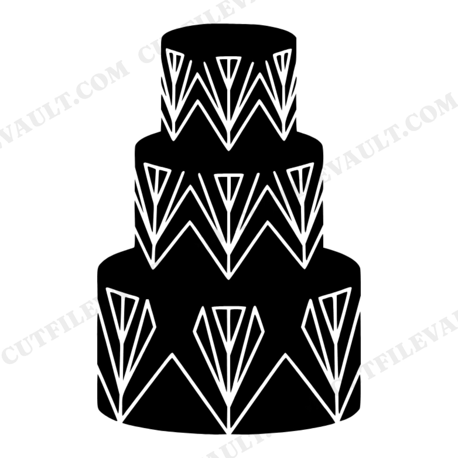 Art Deco Wedding Cake SVG PNG, Chevron Tiered Cake Silhouette Cut File for Cricut Vinyl Decor, view 1