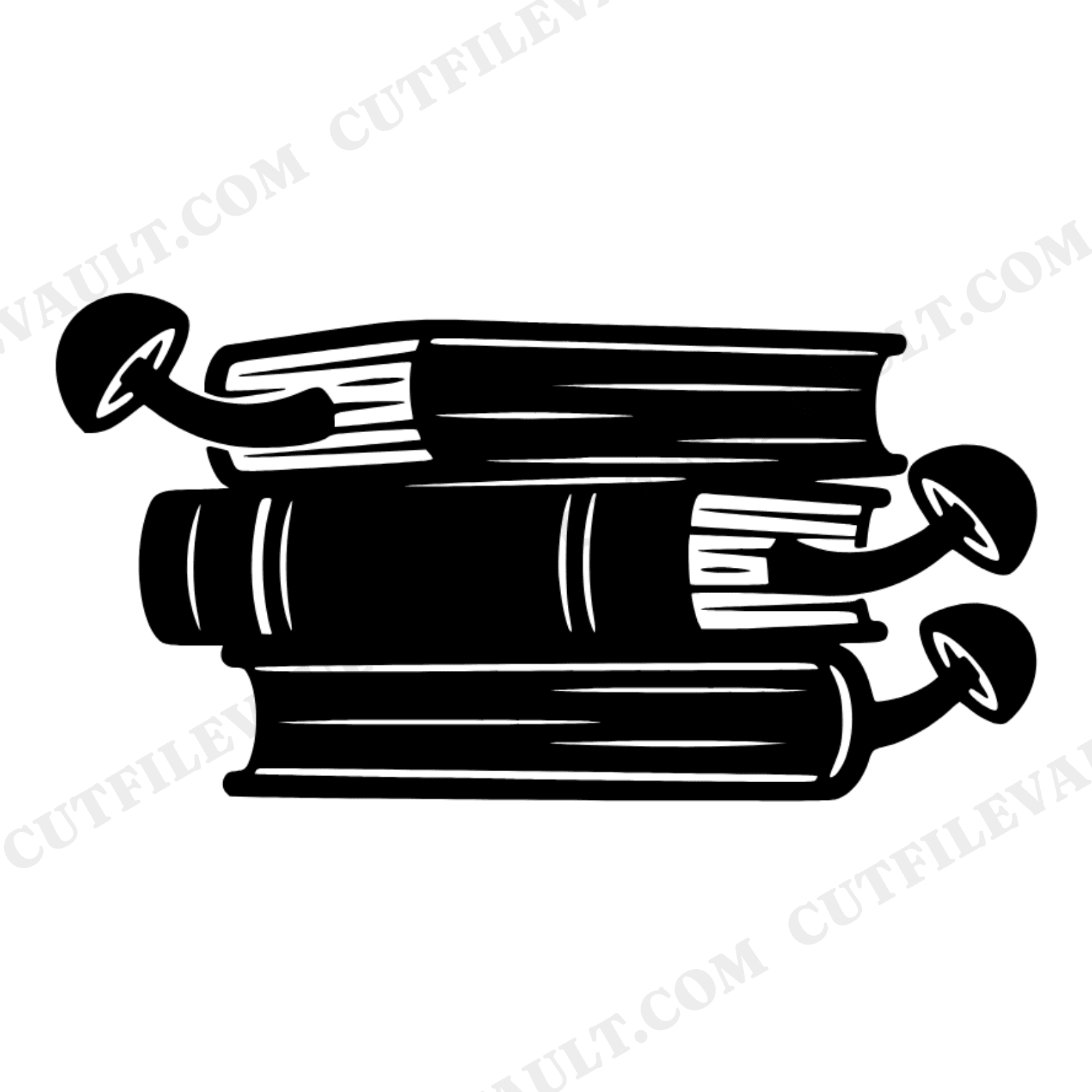 Art Deco Woodland Scholar Stacked Books with Mushrooms SVG PNG Cut File Cottagecore Witch Design, view 1