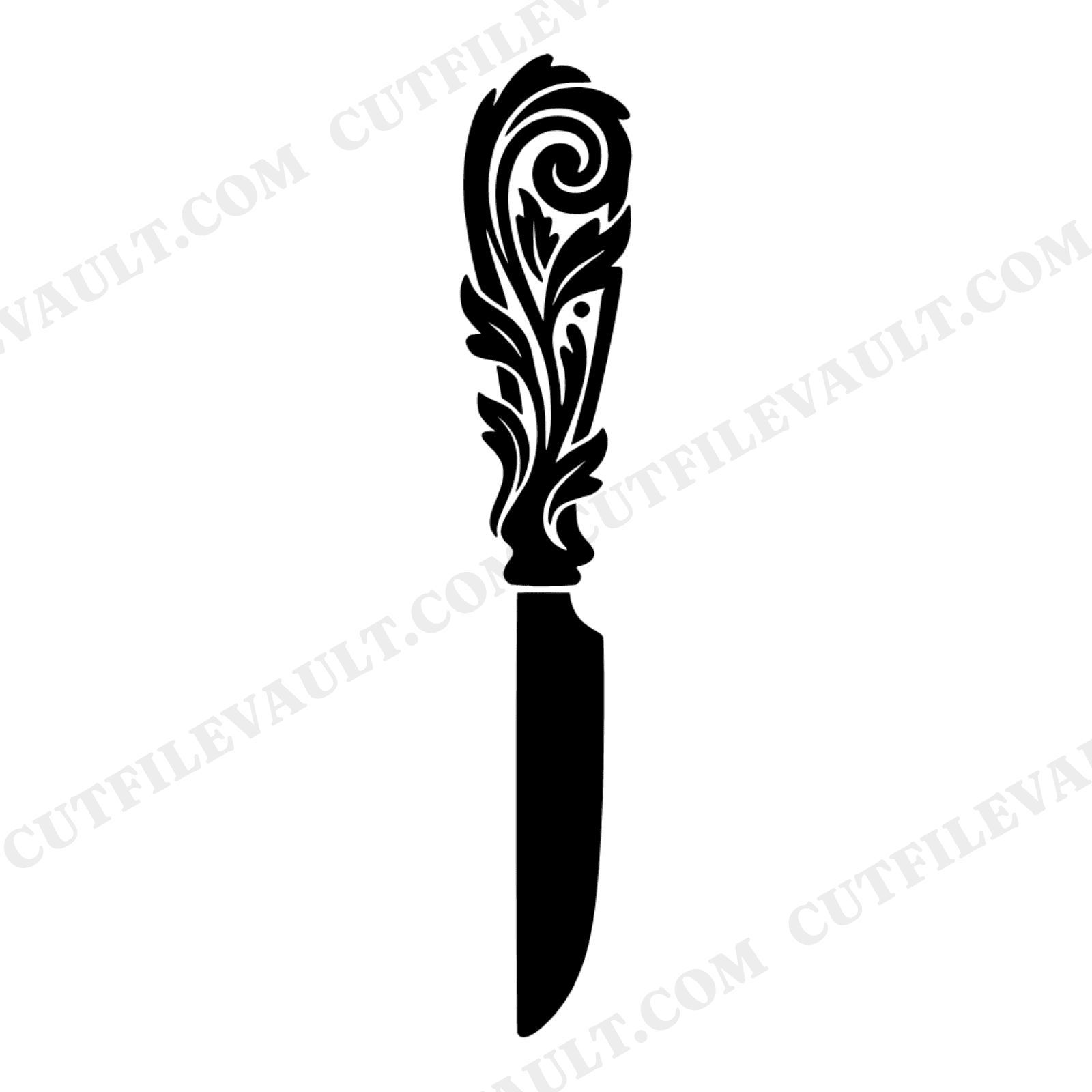 Art Nouveau Cake Knife SVG PNG Wedding Scepter Silhouette Cut File Botanical Flourish Design, view 1