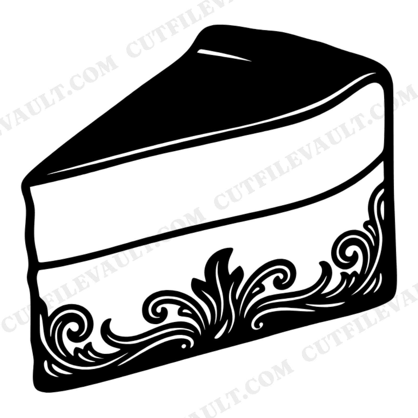 Art Nouveau Cheesecake Slice SVG PNG Layered Silhouette Cut File for National Cheesecake Day, view 1