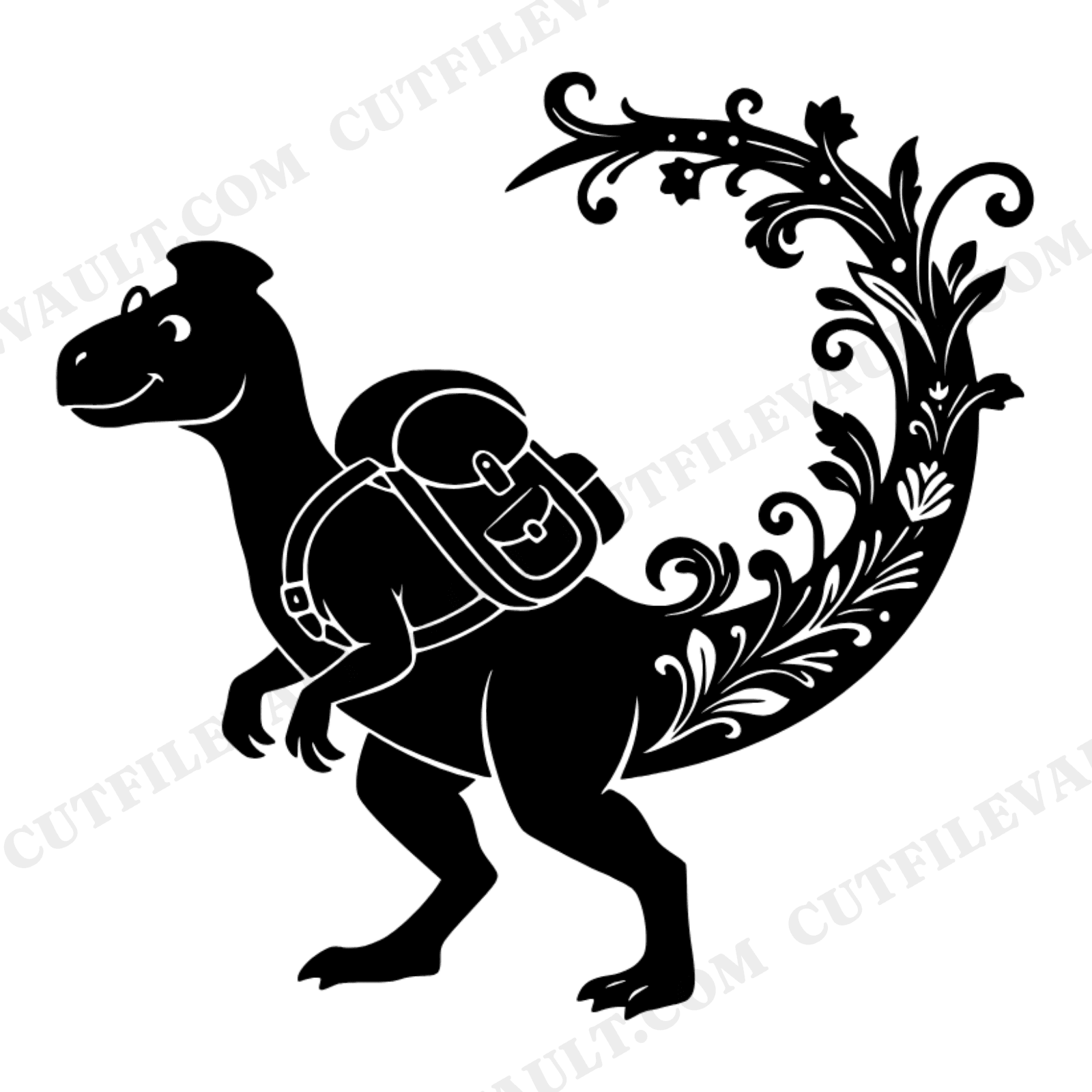 Art Nouveau Dinosaur SVG, T-Rex with Backpack PNG, Back to School Dinosaur Cut File for Cricut, view 1